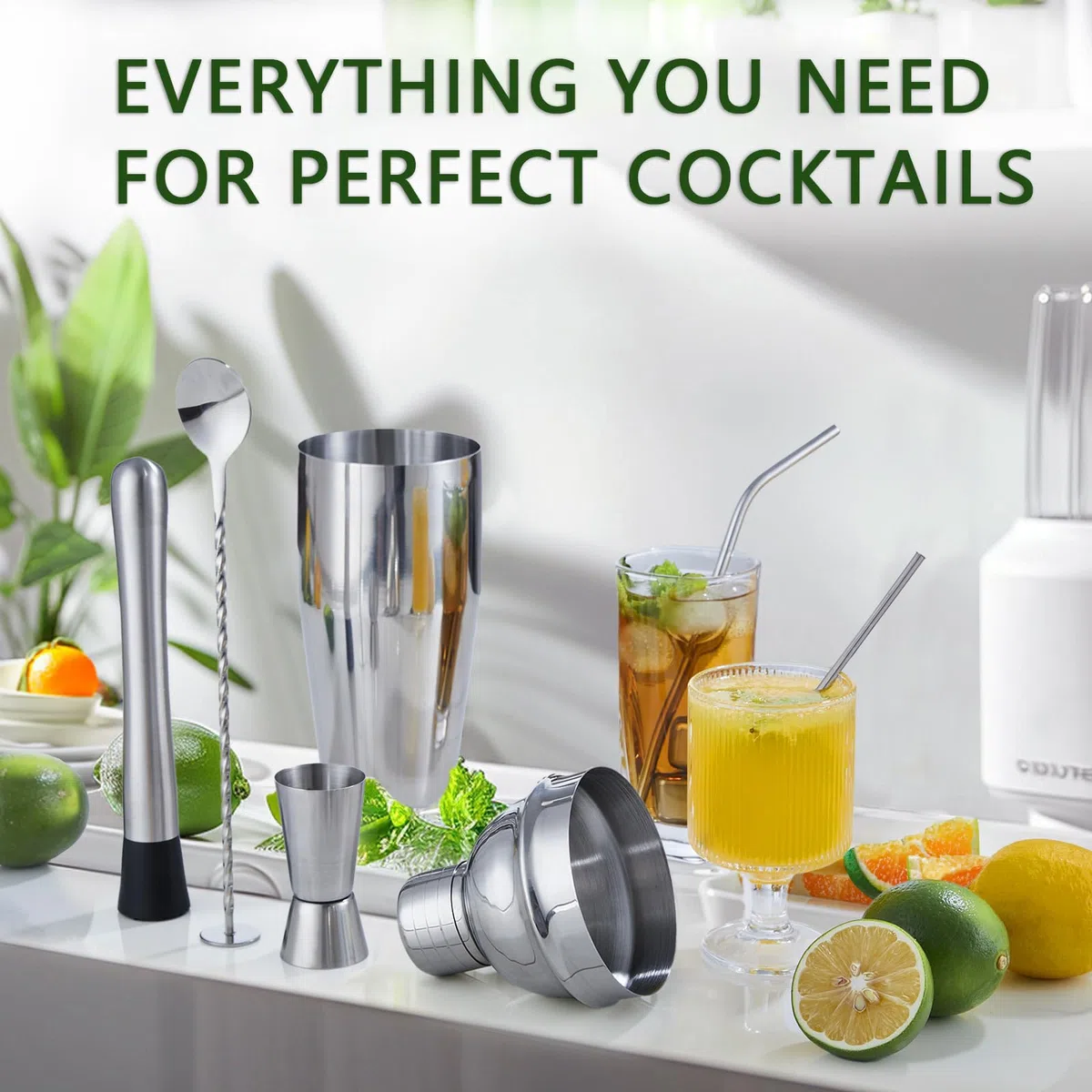 Coctelera de Acero Inoxidable 26/11/5 piezas Profesional Barman Herramientas Con Soporte con Mortero de Cóctel Accesorios Profesional Cóctel Recetas set de regalo para Mezclar Bebidas Barra,hogar