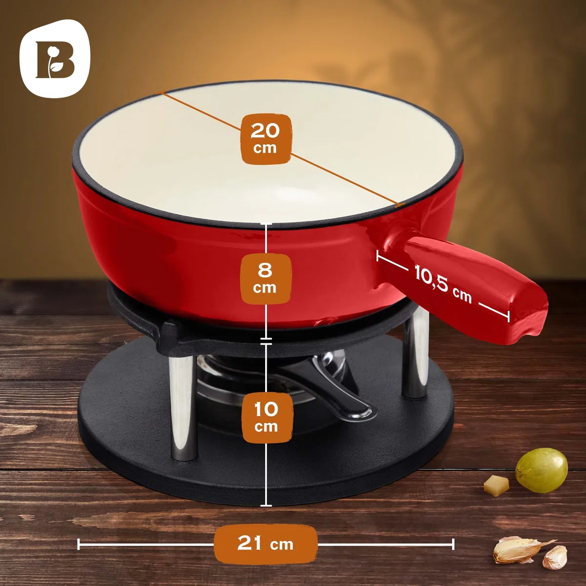 Juego de Fondue de Hierro Fundido para 6 Personas | 2 litro | Juego de Fondue de 9 Piezas | esmaltado Adecuado para Fondue de Queso Fondue de Chocolate para Fondue de Carne