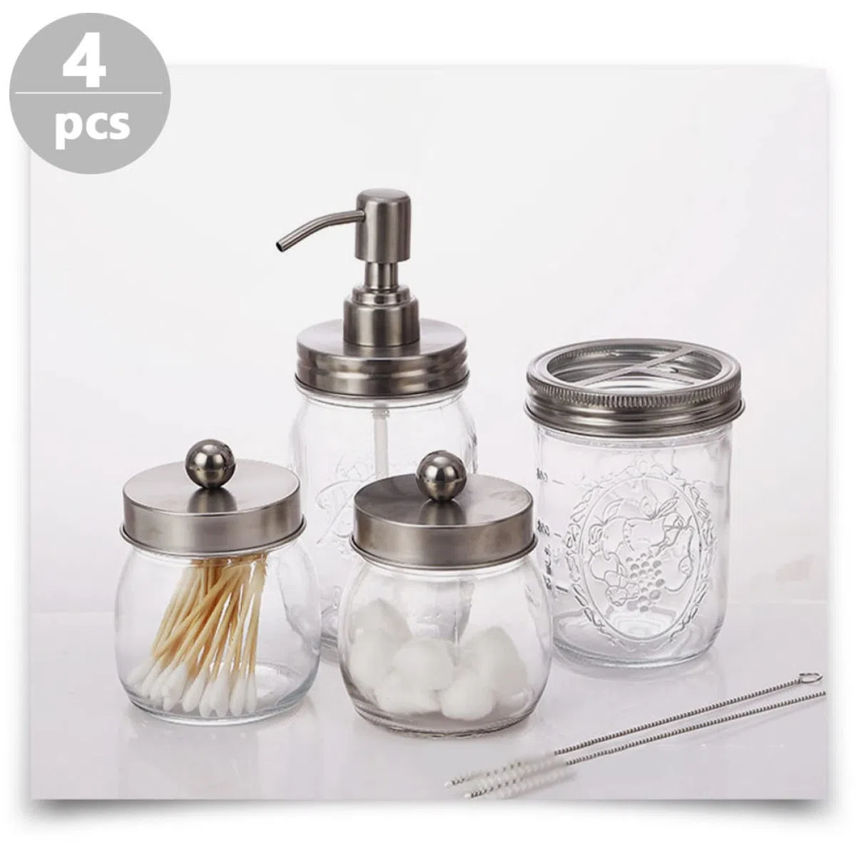 POPETPOP Set de Accesorios de Baño Soporte para Cepillo de Dientes y Botella de Loción de Vidrio Plata para Hotel y Hogar