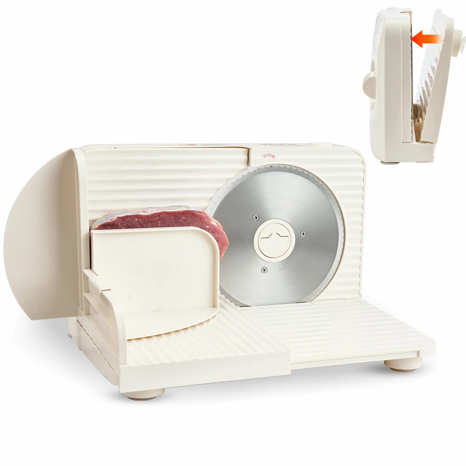 VEVOR Cortafiambres Eléctrico 180 W, Cortadora de Fiambre con Cuchilla Afilada de 170 mm, Velocidad de Corte de 60 a 90 RPM, Grosor Ajustable de 0 a 15 mm, para Carne Congelada, Jamón, Baguette