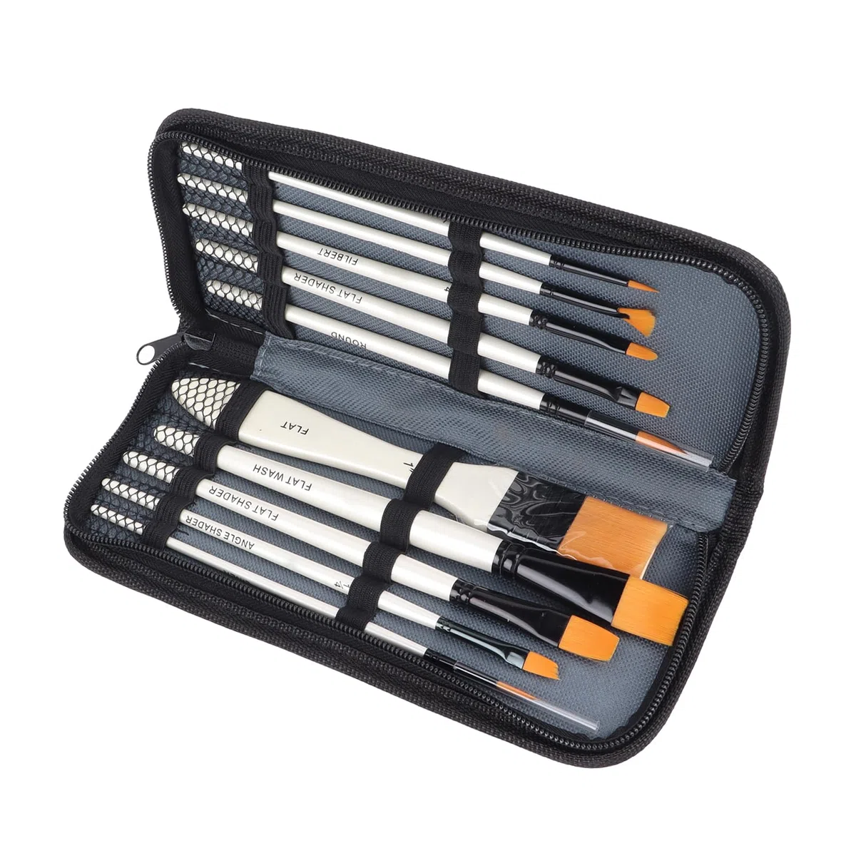 Zerodis Útiles Escolares Juego de Pinceles para Artista con de Madera y Pelo de Nailon Dorado con Bolsa de Almacenamiento para Gouache Acrílico, Acuarela, Óleo, Pintura Artística, 10 Pinceles para