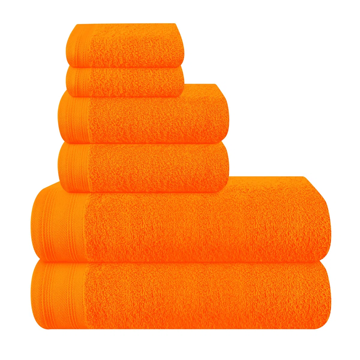 Juego de 6 Toallas de algodón ultrasuaves, Incluye 2 Toallas de baño extragrandes de 70 x 140 cm, 2 Toallas de Mano de 40 x 60 cm y 2 Camas de 30 x 30 cm, Color Naranja