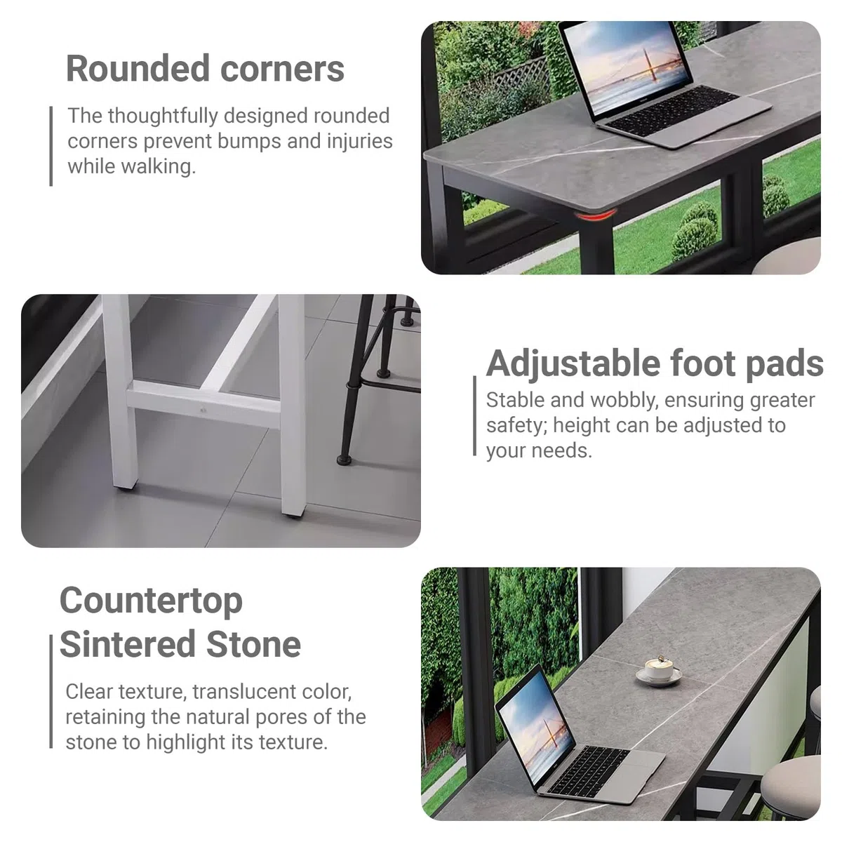 Moderna mesa de bar alta para el hogar,Mesa de Bar Rectangular Estrecha,Tablero de piedra sinterizada, superficie amplia, diseño robusto,Se aplica a sala de estar balcón.(Wit,160*40*105cm)