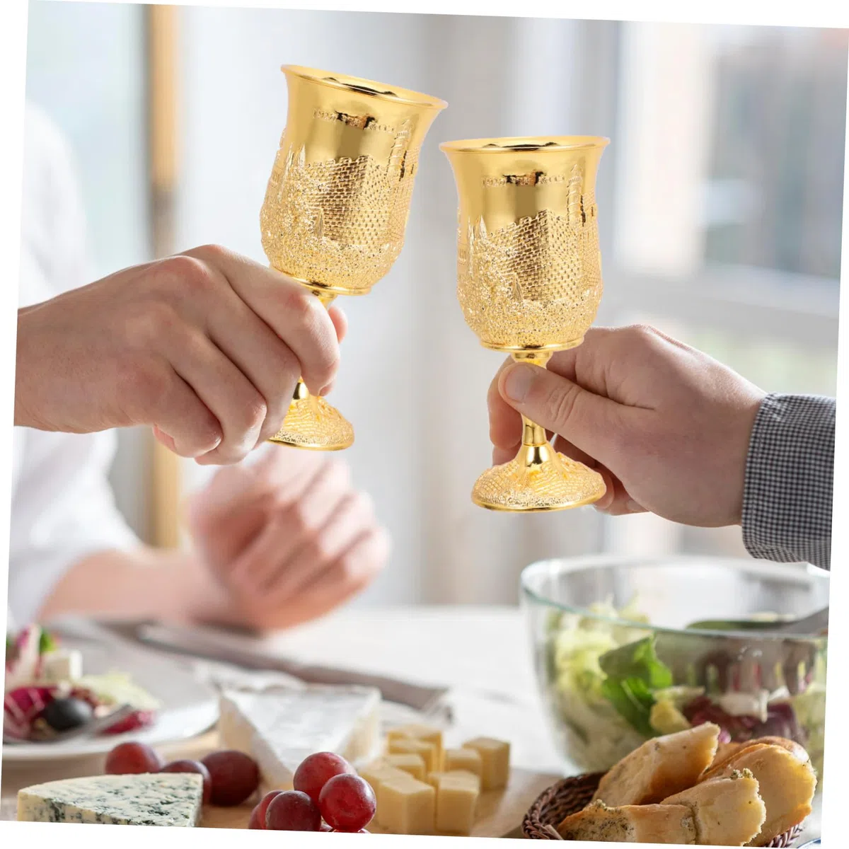 Baluue Copa De Vino De Shabat y Copa De Kidush Del Vino De Pésaj Dorada Con Platillo, Cristal Resistente, Para Celebraciones Judaicas y Día Festivo, Juego 1 Unidad