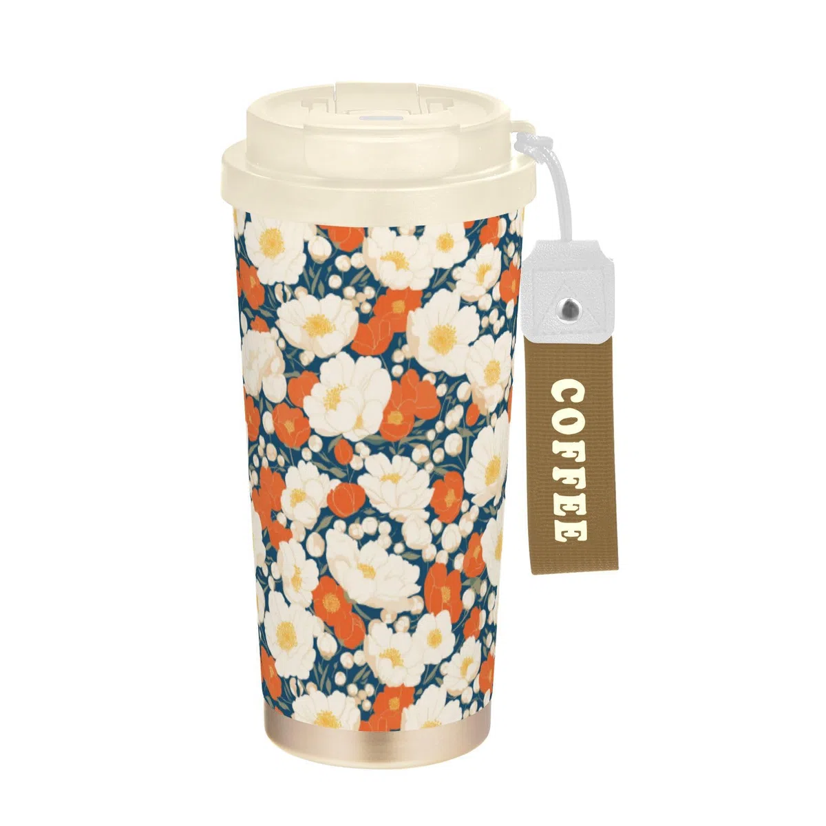 linqin Taza grande de café de viaje con diseño de flor roja, taza Togo con tapa, tazas térmicas de acero inoxidable para bebidas calientes y frías, 17 onzas, a prueba de fugas