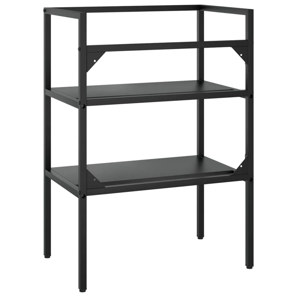 Bastidor de lavabo, negro, 59 x 38 x 83 cm, caja de almacenamiento de hierro con recubrimiento en polvo, resistente a la intemperie, toallero duradero