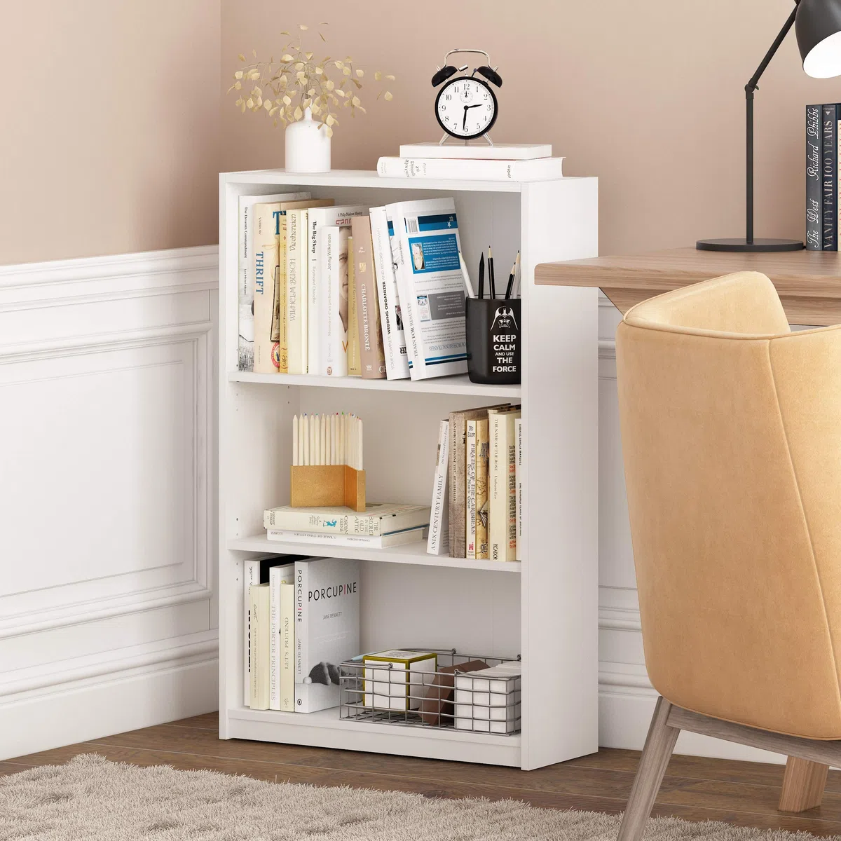 Furinno Jaya Estantería, Librero de 3 niveles con Repisas Ajustables, 24.1 x 62.2 x 102.4 cm, para organización y almacenamiento, para sala de estar, dormitorio y oficina en casa, Blanco
