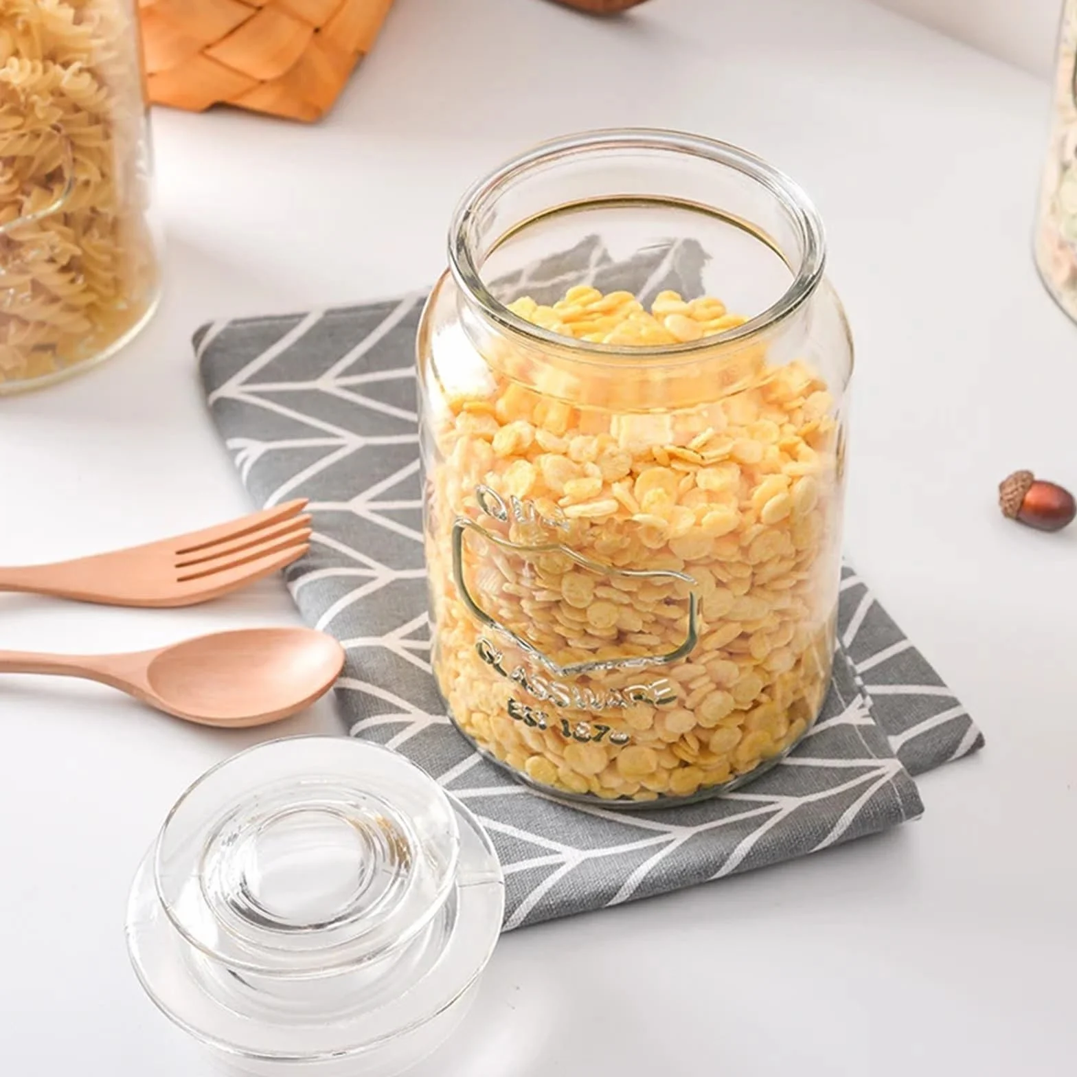 Tarro de almacenamiento para cocina, Frasco sellado de vidrio transparente, botella almacenamiento alimentos multigrano, frutos secos, nueces, varios tamaños, 2 uds(S)