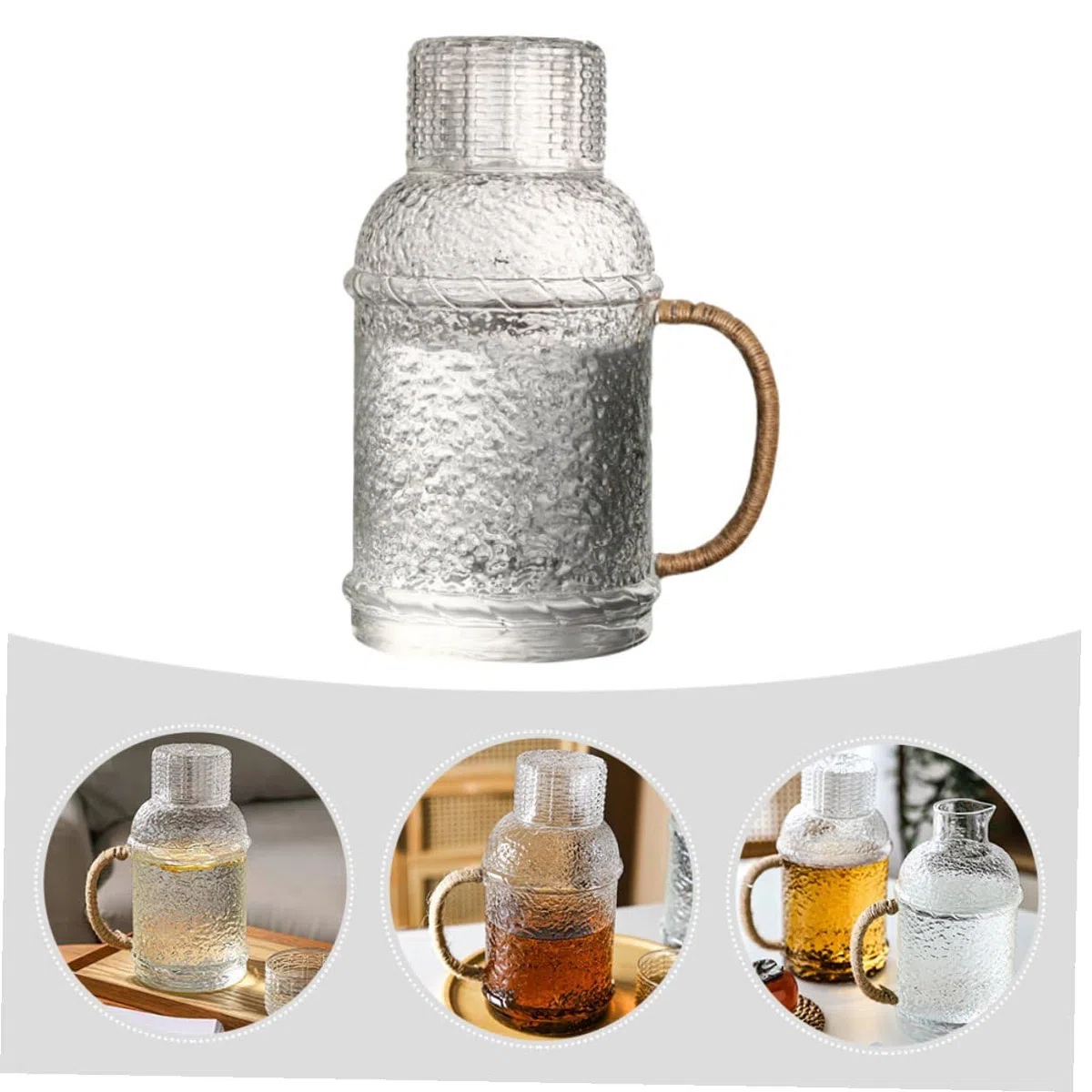 Jarra de Vidrio para Agua Fría de 2l Resistente a Roturas Tapa Antideslizante Adecuado para Fiestas Entretener Invitados en Casa
