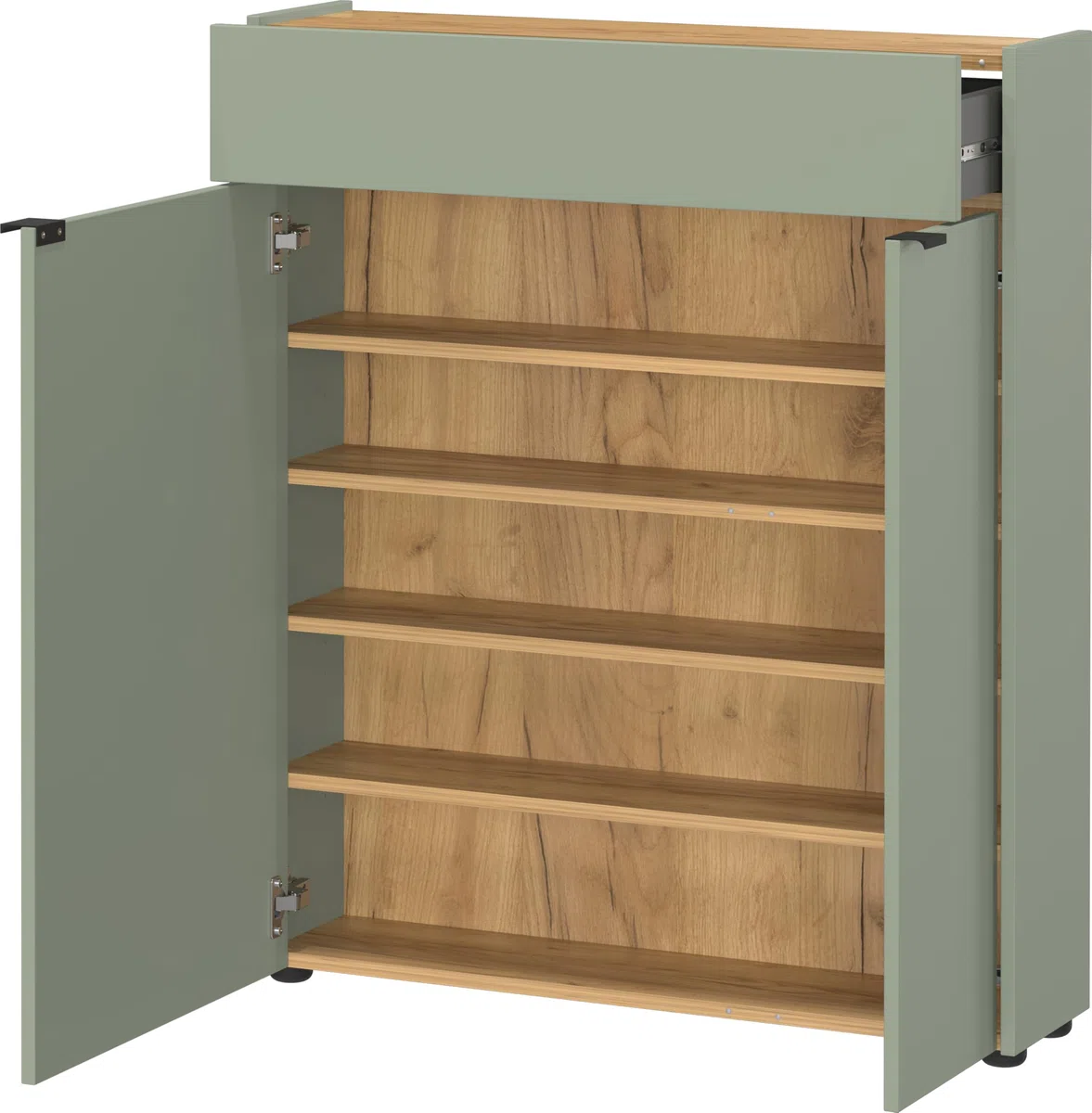 Germania Armario Zapatero 1319-629 GW-Ameca, en Verde Pardo/Roble navarra, con amortiguación en Las Puertas, 83 x 99 x 22 cm (Ancho x Alto x Profundidad)