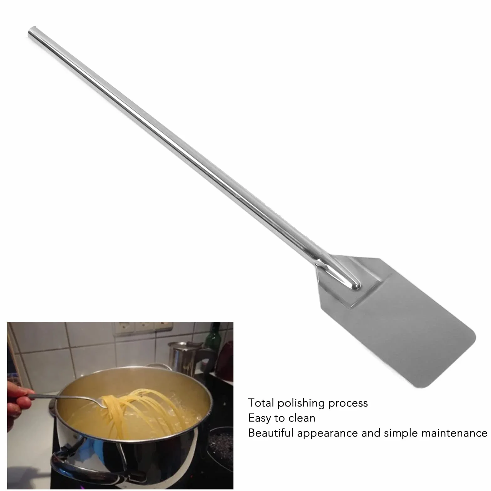Espátula extra larga de acero inoxidable, espátula de cocina de mango largo de 77 cm, utensilios de cocina resistentes para cocinar, mezclar y preparar cerveza (92 cm)
