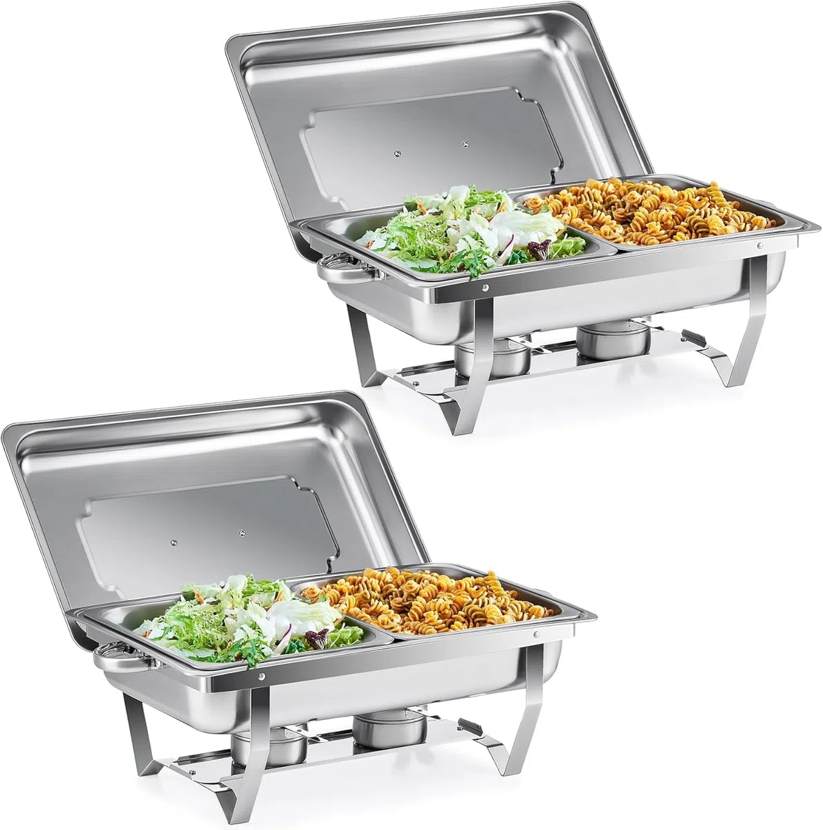 2/4/6 PCS Chafing Dish - Calentador de Buffet de Acero Inoxidable, Calentador de Alimentos Bufé, para Fiestas, cumpleaños, Fiestas navideñas [diseño de Borde Enrollable]