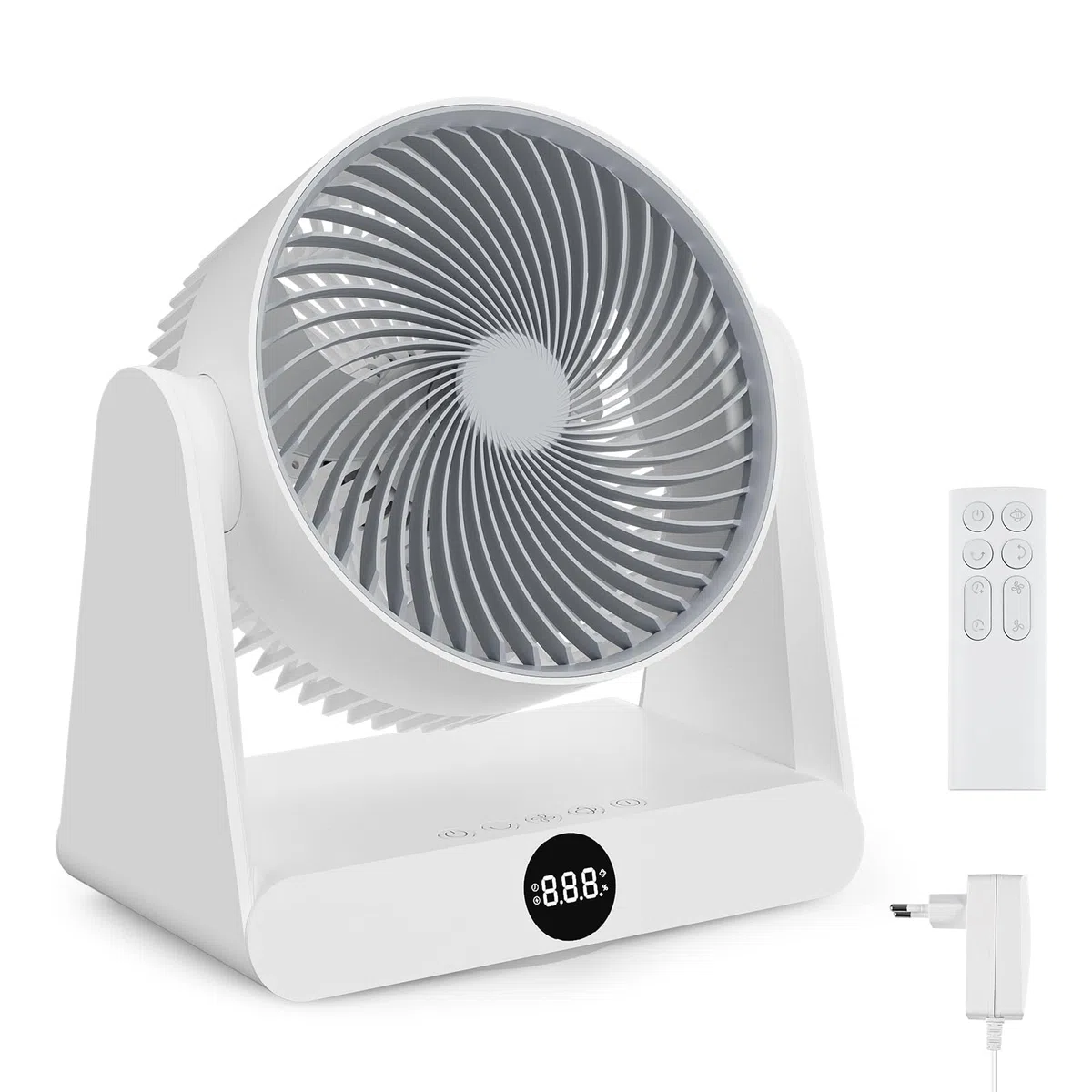 Ventilador de Mesa Silencioso de 12 Velocidades con Mando,Ventilador Pequeño Portatil con Oscilación Automática 90º+90º, Temporizador 12H,Alcance de hasta 10M para Oficina, Dormitorio, 30 m²