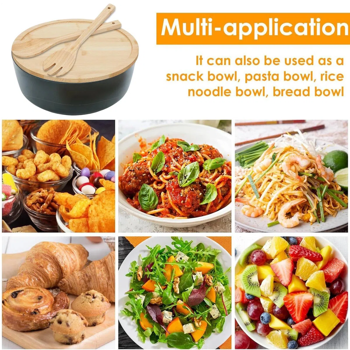 Bol Para Servir Ensaladas Ensaladeras De Madera Vajilla Cuchara Tenedor | Boles Grandes para Ensaladas y Comer Para Frutas Verduras Aperitivos Almuerzo Cena Preparar Mezclar Cocinar Cereales