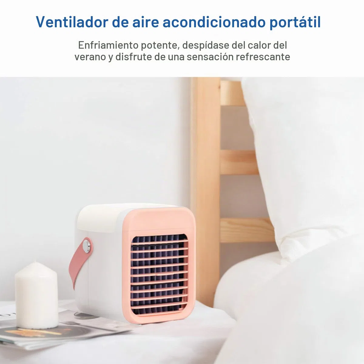 Mini Enfriador de Aire, Ventilador acondicionador portátil con función de filtración humidificador de refrigeración, 3 velocidades, luz nocturna, respetuoso con el medio ambiente, verano