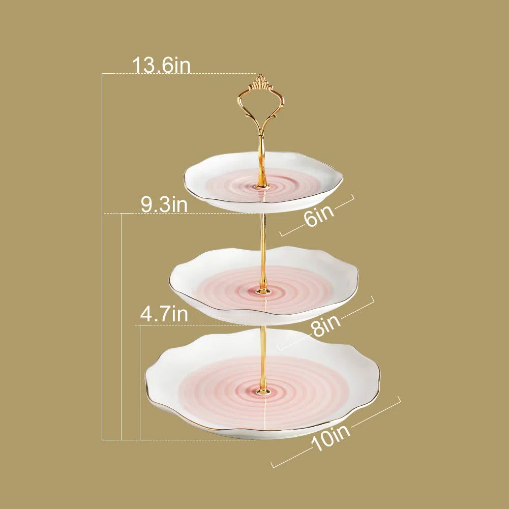 Sweejar - Soporte de cerámica para tartas de 3 niveles, soporte para cupcakes, expositor de alimentos, plato para servir pastelería en caja de regalo