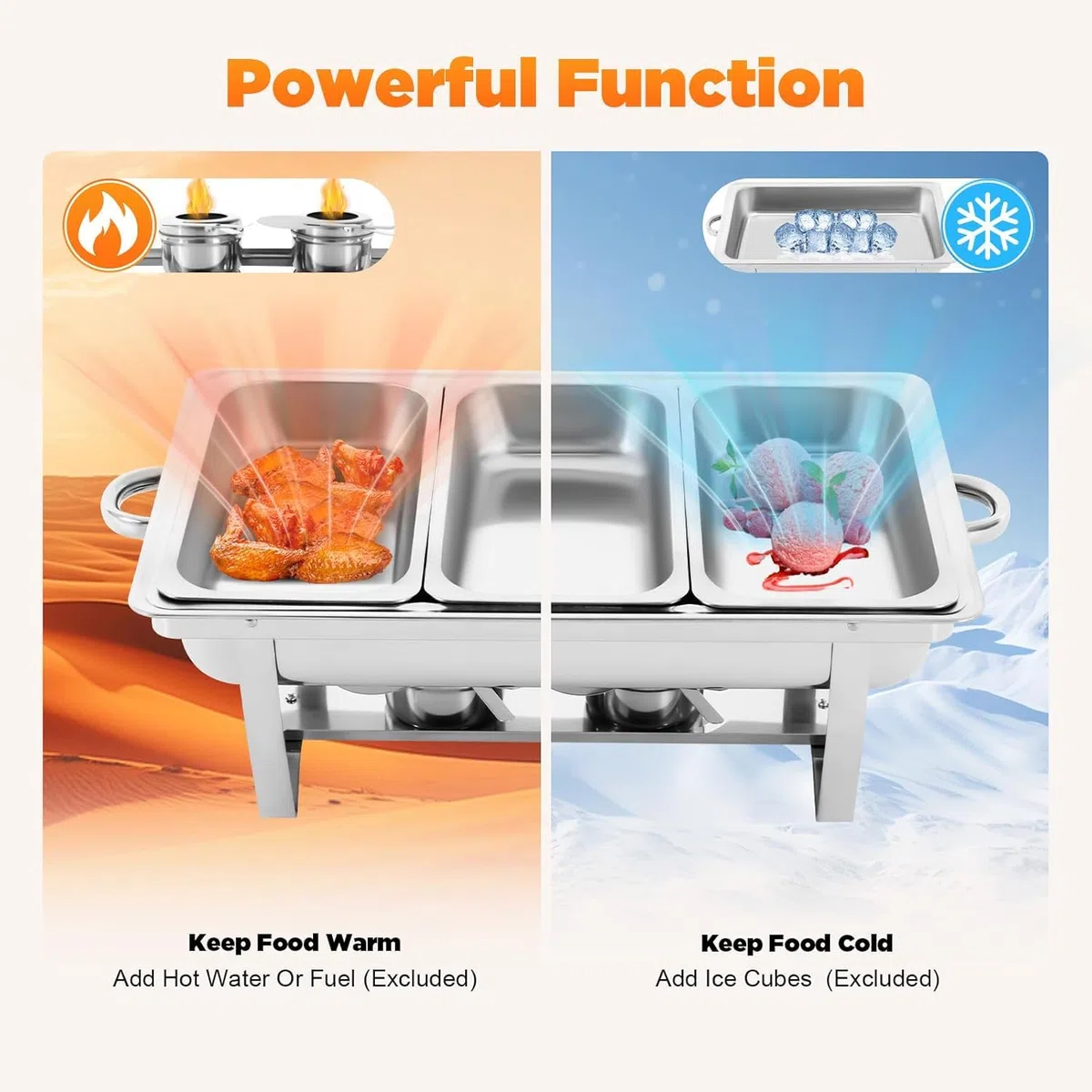 para Servir Variedad Platos Mantener Caliente, Chafing Dish, Calentador de Buffet de Acero Inoxidable, para Fiestas, Catering, Banquetes (1 Unidades, 3 x GN 1/3) [Robusto
