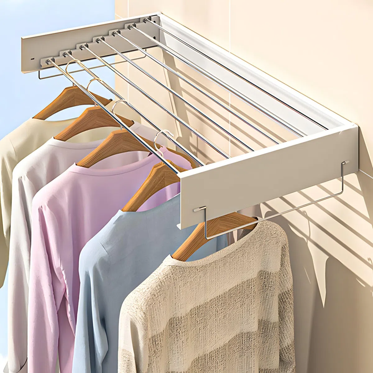 Tendedero montado en la pared, 80 cm, extensible, secador de pared con dos lengüetas, acero inoxidable, plegable, ahorra espacio, montado en la pared, tendedero para interiores y exteriores