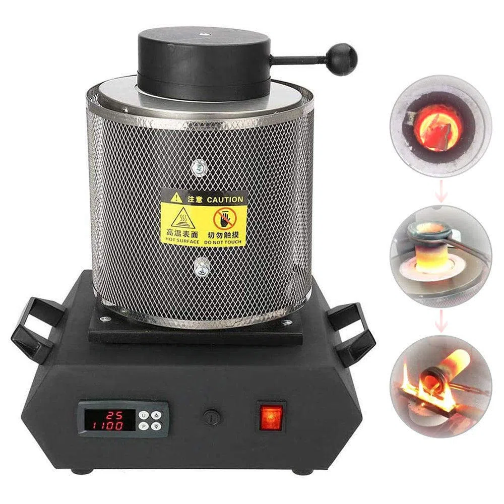 Horno Eléctrico de Fusión de Oro, 1KG/2KG/3KG Horno de Fusión Automático Digital Alta Eficiencia Horno Fundición Joyería Refinación Fundición de Metal para Chatarra Fundida Plata Cobre Aluminio,2KG