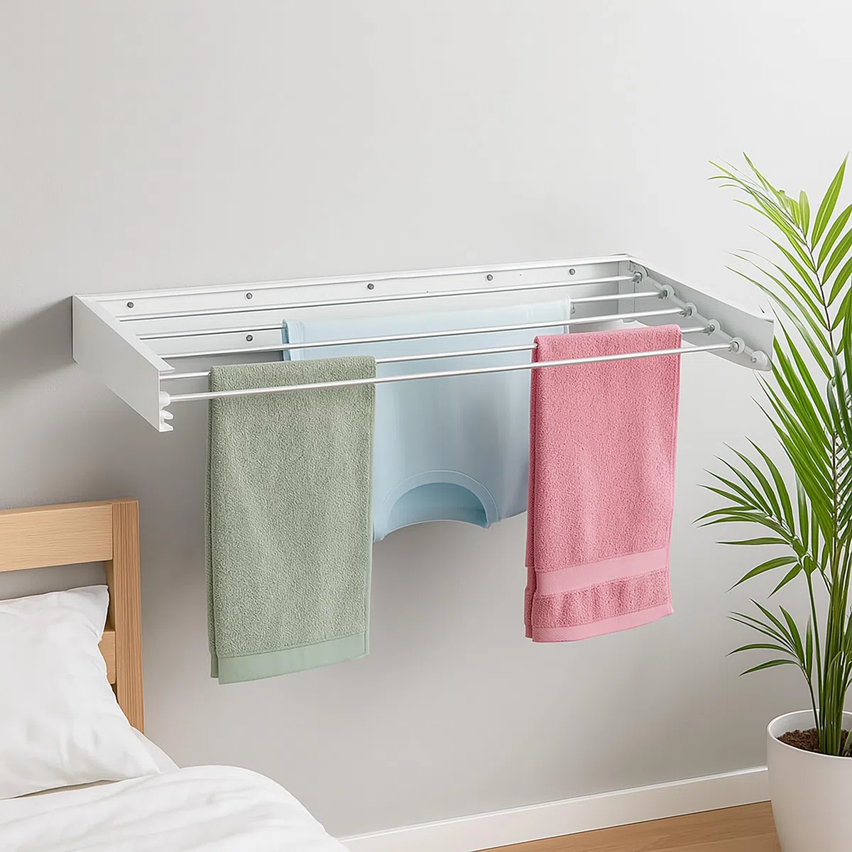 Relaxdays Tendedero de Pared, Plegable, 15x100x50cm, Interior, y Exterior Tenderete Ahorra Espacio, Secador Ropa, Blanco