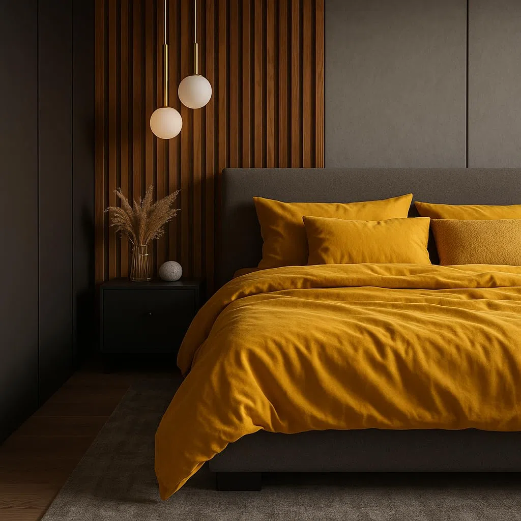 VEL VET HOME Ropa de cama de 135 x 200 cm, algodón, funda nórdica de 135 x 200 cm con funda de almohada de 80 x 80 cm, alta calidad, con cremallera, 100% algodón, fabricado en la UE, mostaza, color