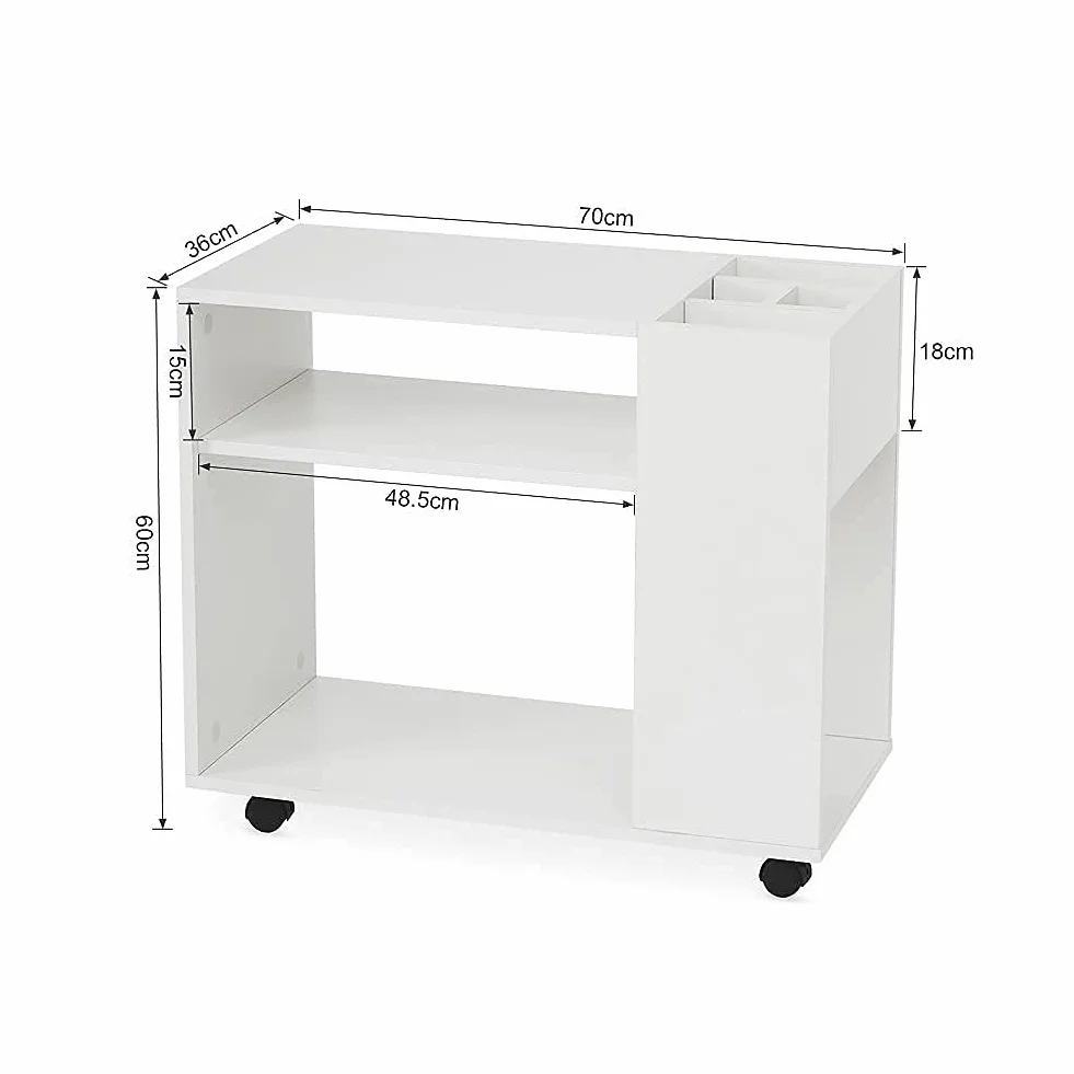 Mondeer Armario Archivador Móvil, Soporte Impresora con Ajustables Estante y Ruedas, Simplicidad Moderna, para Oficina Estudio Salón, Blanco (70 x 36 x 60 cm)