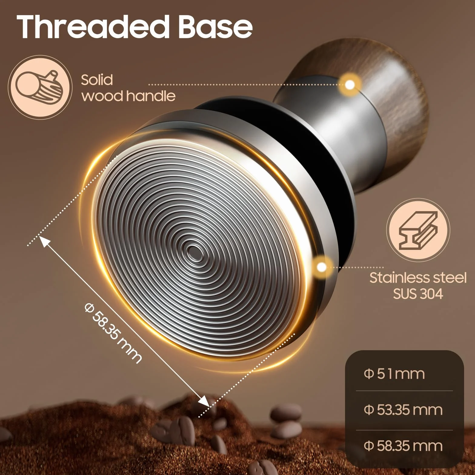 MHW-3BOMBER 15mm Espresso Café Tamper con tres resortes cargados Calibrado Tamper Espresso 6.8kg/13.6kg Espresso Tamper de mano con retroalimentación de sonido T6072T