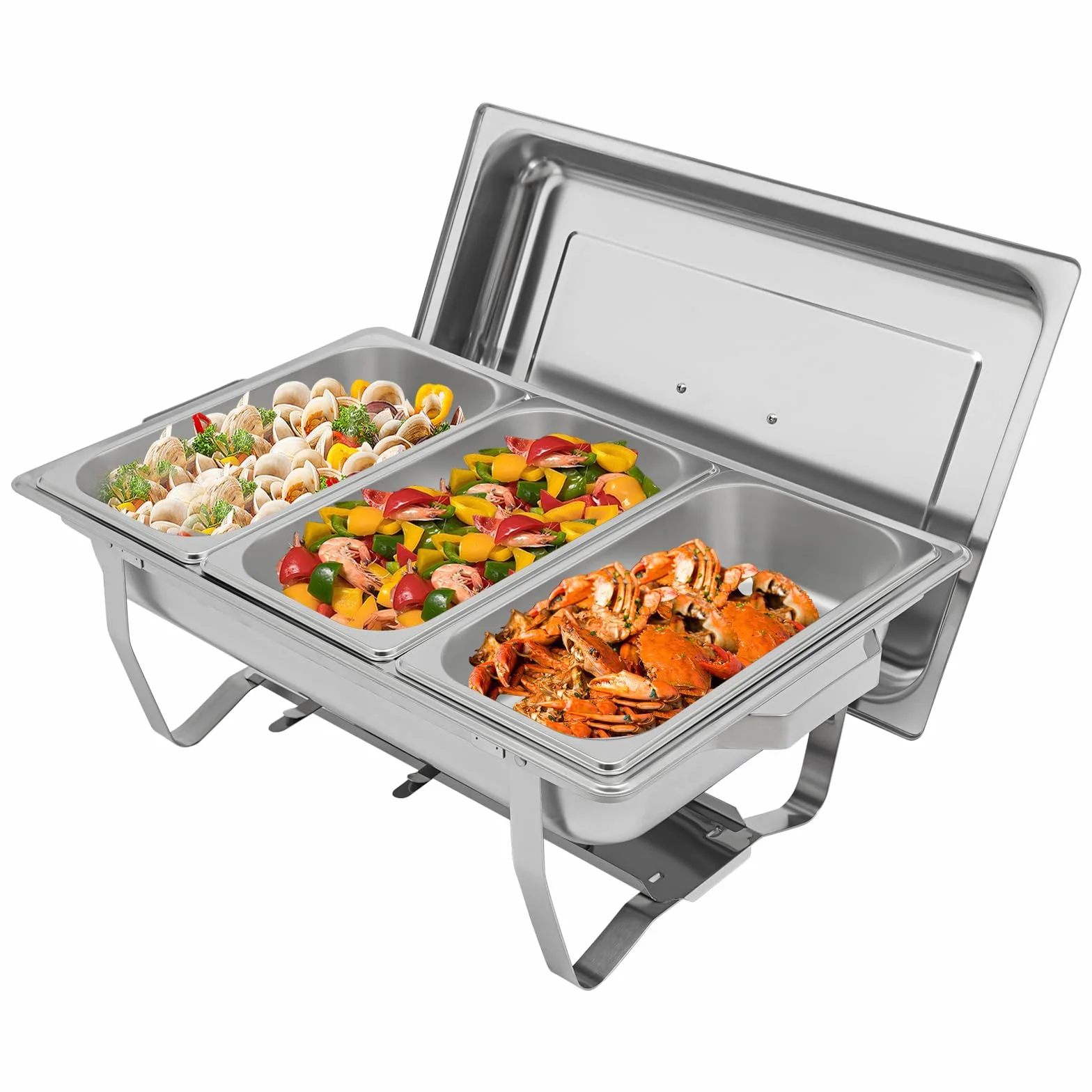 5 L Chafing Dish, Tres Compartimentos Chafing Dish Buffet, Calentador Plano, Calentador Plato Aparador, Calentador Plano para Servir Variedad Platos Mantener Caliente
