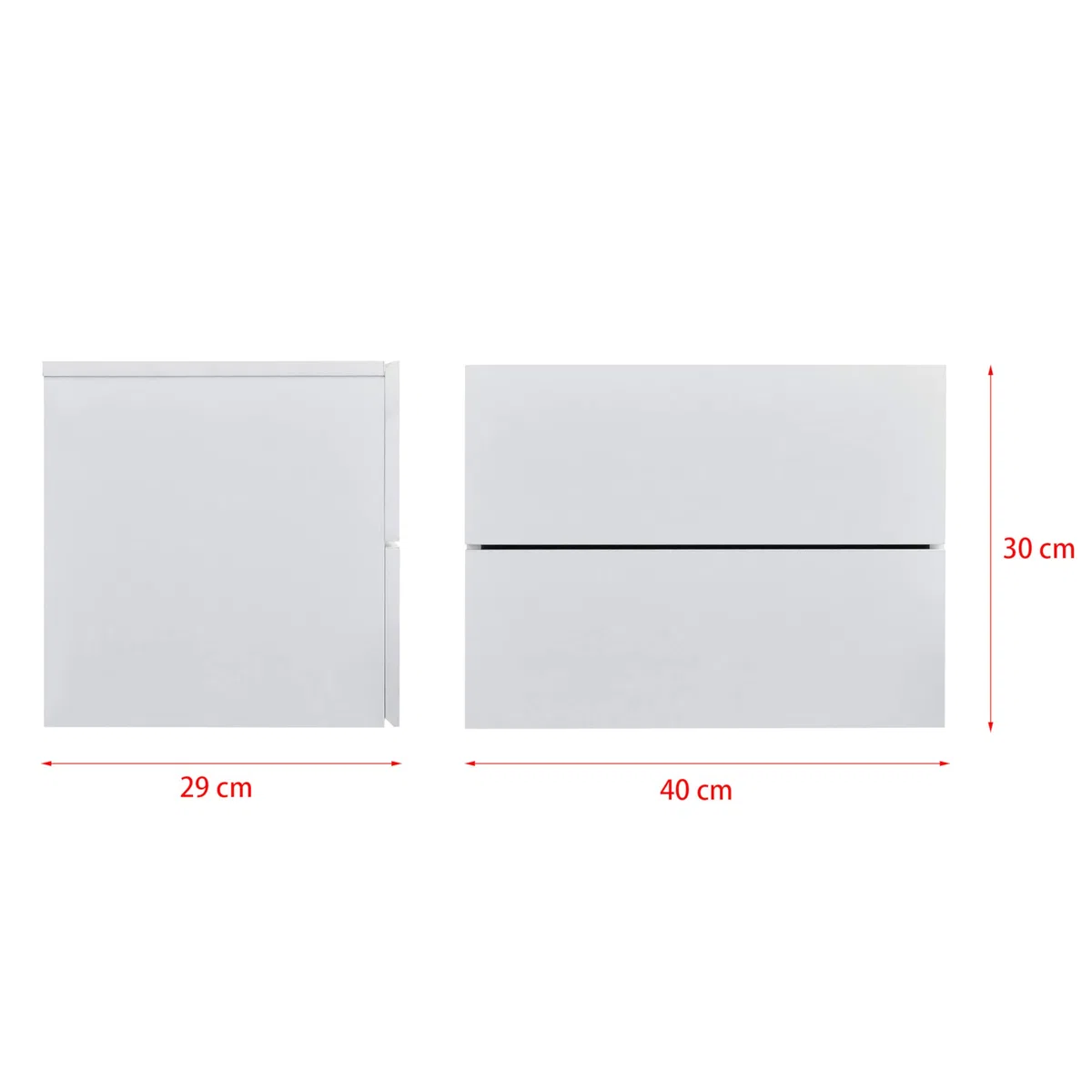 [en.casa] Mesa de Noche Flotante Ampfing con 2 Cajones Mesita de Noche Auxiliar Suspendida Dormitorio Recibidor Salón 40 x 29 x 30 cm - Blanco