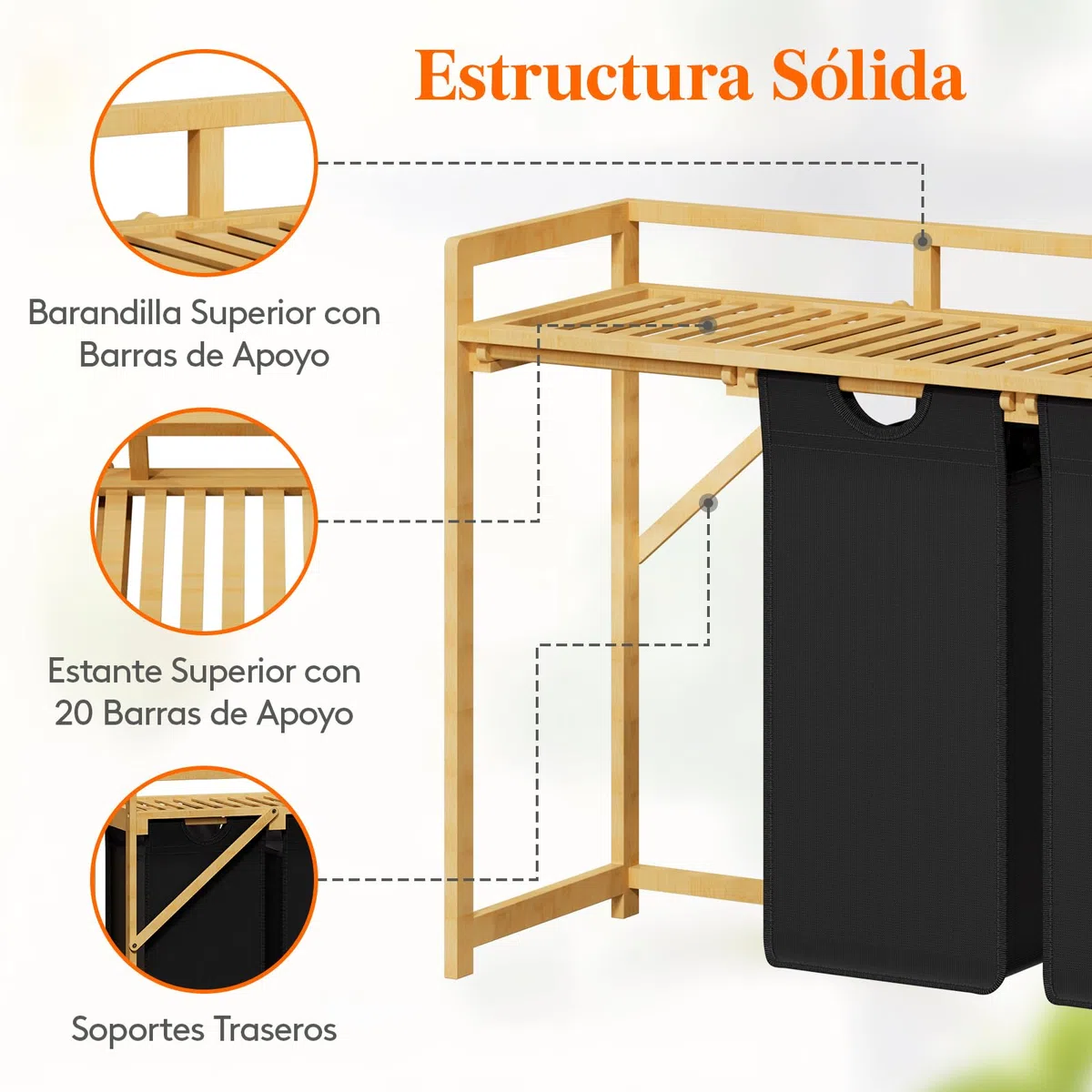 Lifewit Cesto para la Ropa 150L con 3 Compartimentos, Gran Cesta de Ropa con 3 Bolsas Extraíbles, Mueble para Ropa Sucia para Dormitorio, Baño, Lavadero, Negro