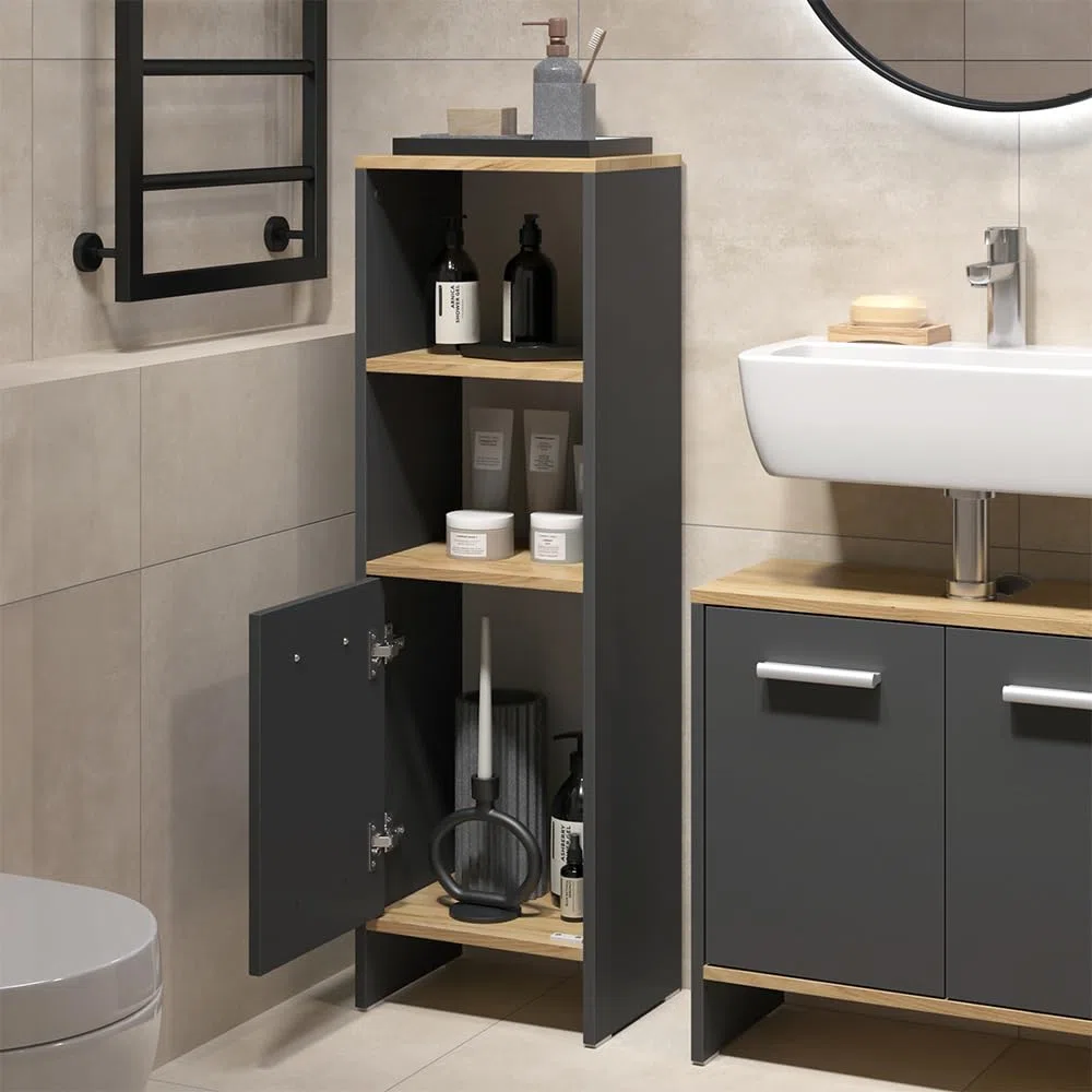 Vicco Conjunto de Muebles de baño Karli, Antracita/Roble Dorado, 63.8 cm, Compuesto por Mueble bajo para Lavabo y Columna de baño