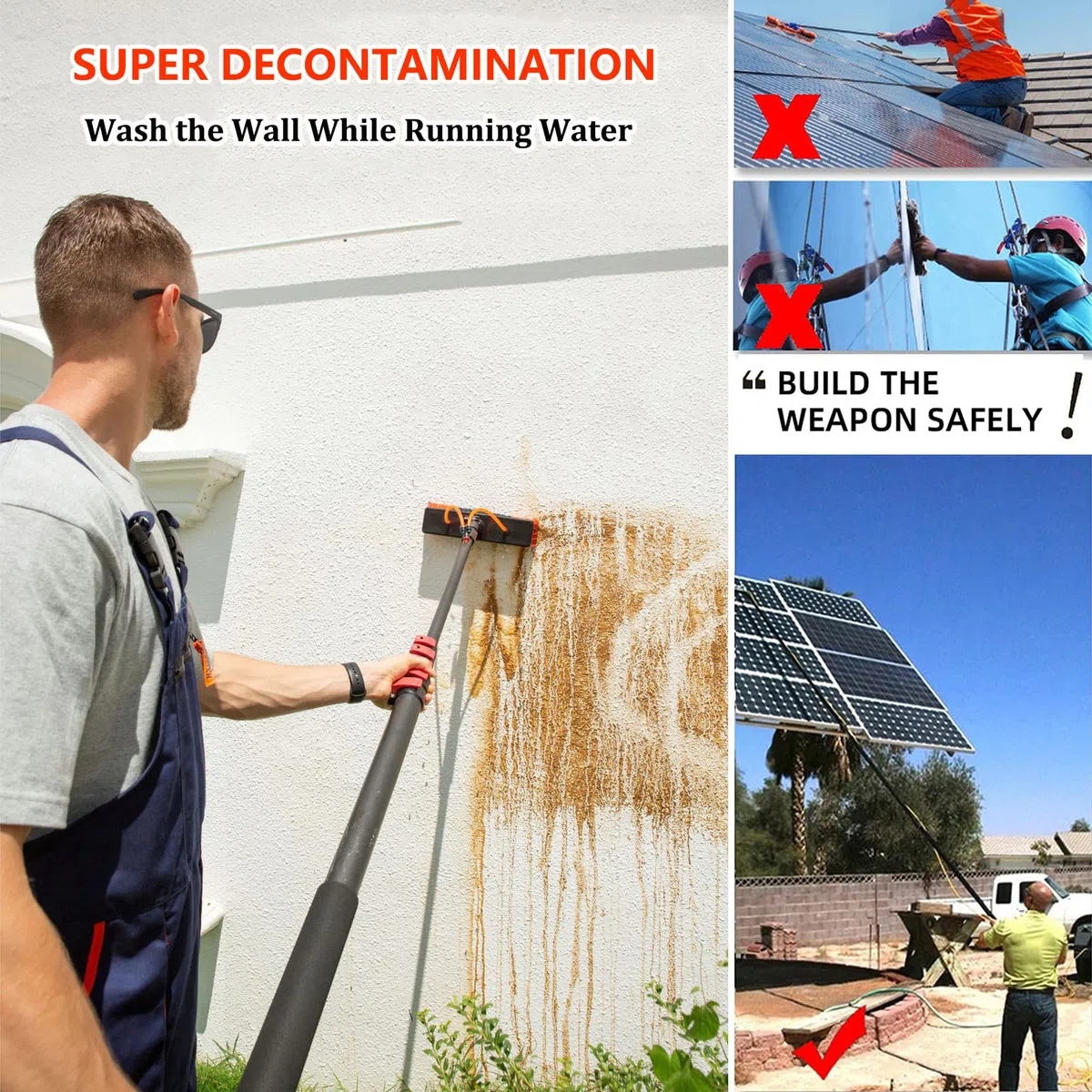 Genérico Cepillo para Ventanas SADOMAIN 12-36 pies, Kit de Limpieza con alimentación de Agua, escobilla de Goma, telescópico con pértiga, Extensible, de Largo Alcance, para Paneles solares,