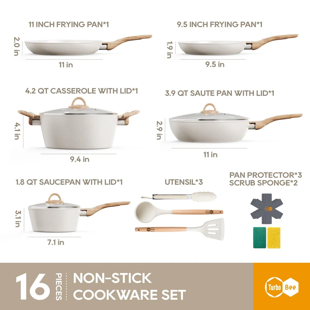 Juego de ollas y sartenes antiadherentes, juego de 16 utensilios de cocina antiadherentes, juego de utensilios de cocina de inducción blancos con juego de sartenes, cacerolas, sartén, cacerola