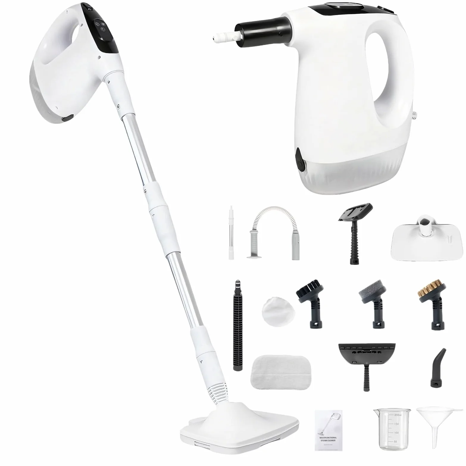 Maquina de Limpieza a Vapor Multifuncional, 1200W 2 en 1 Mopa de Vapor & Vaporeta de Mano Steam Cleaner Portátil,Calentamiento Rápido en 15s, para Suelos Alfombras Azulejos Baño Cocina