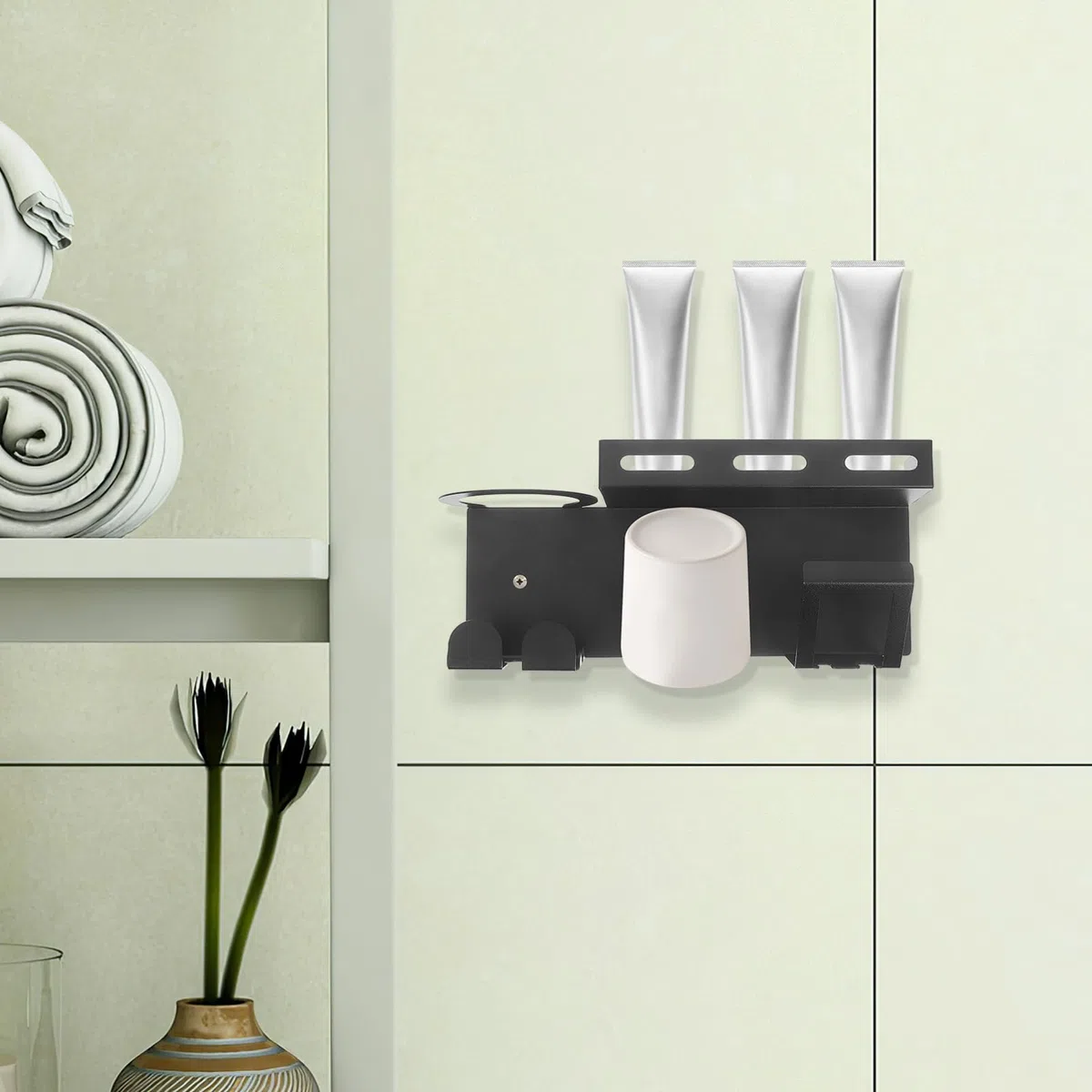Soporte De Cepillo De Dientes Inoxidable Organizador Estante De Almacenamiento para Cepillos y Pasta De Dientes Diseño De Pared Instalación y Múltiple