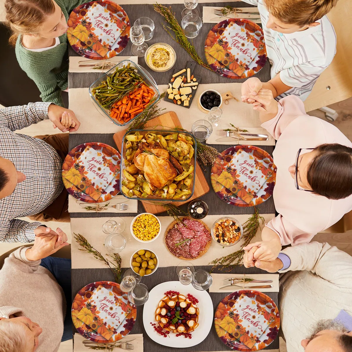 50 platos y servilletas de papel ovalados grandes de Acción de Gracias de 10 x 12 pulgadas, platos y servilletas de papel de otoño, suministros desechables para fiesta de otoño para decoración