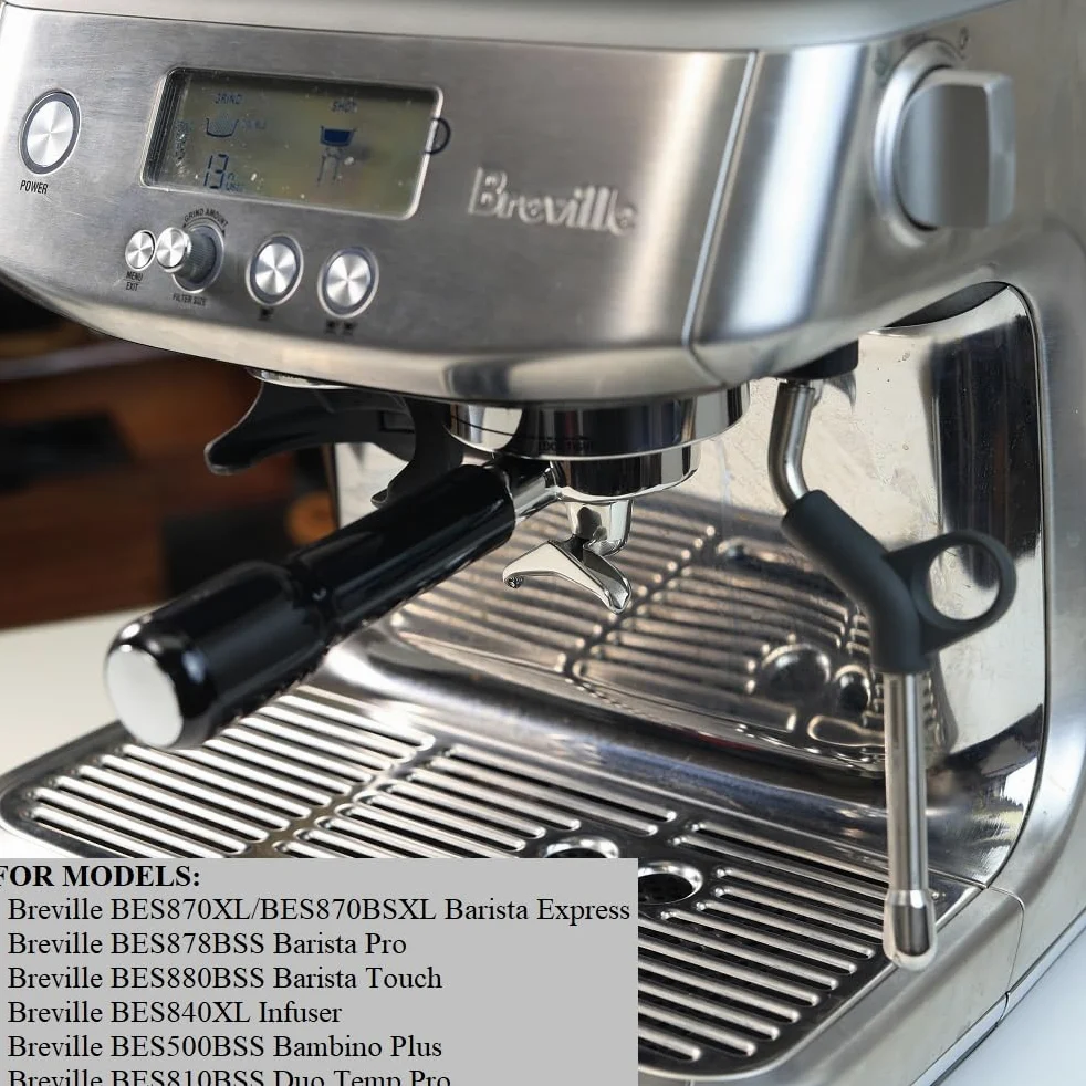 Portafiltro 54 mm doble caño para Sage/Breville Barista BES 870/878/880 cesta de filtro con madera ABS y portafiltros de acero inoxidable negro