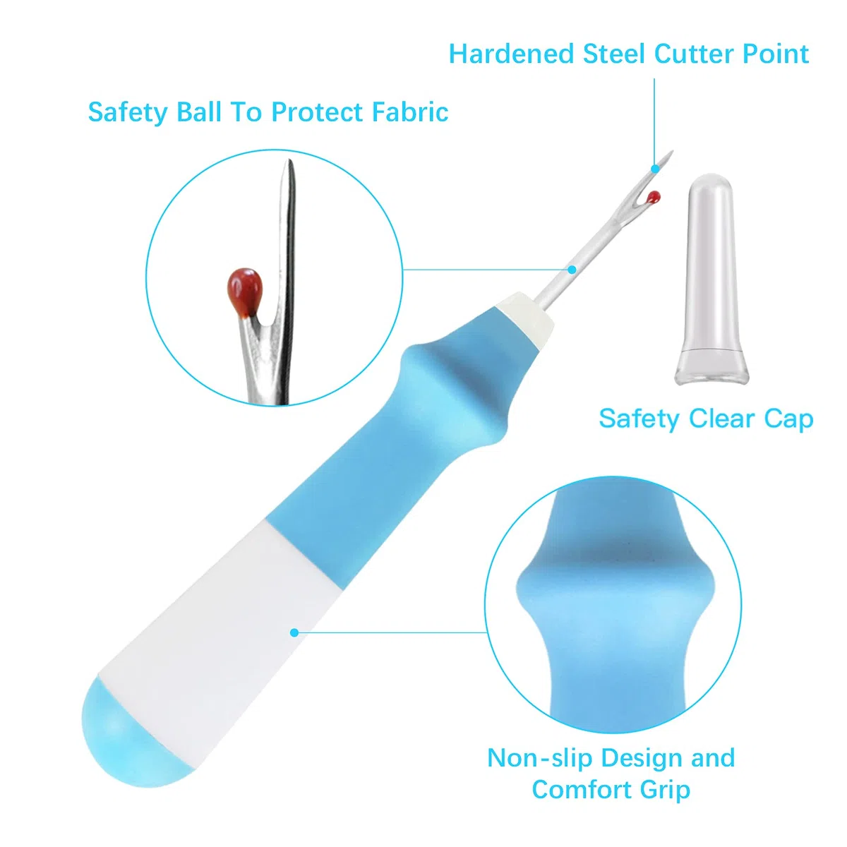 Destripador de costuras para costura, 3 piezas, colorido y práctico destripador de puntadas y herramienta para quitar hilos para coser y manualidades, con diseño ergonómico y tapa de seguridad