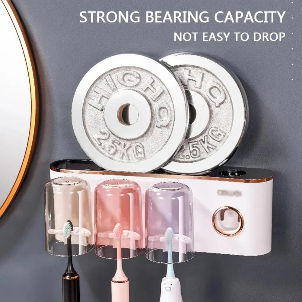Soporte para cepillo de dientes montado en la pared, organizador de baño para cepillos de dientes 2/3/4 y pasta de dientes, estante de almacenamiento para accesorios de maquillaje del hogar, estantes