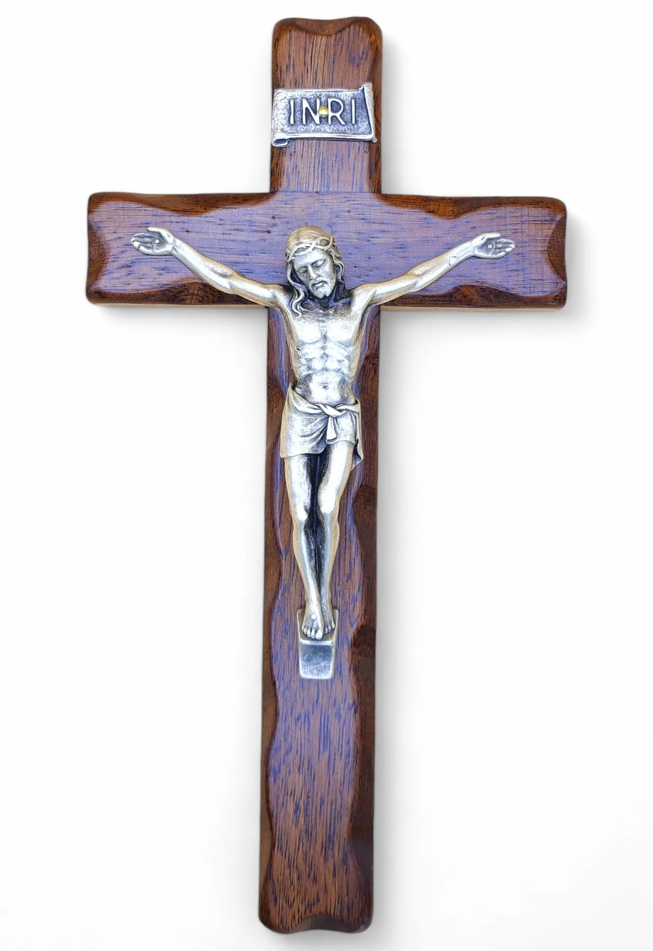 Crucifijo de madera para colgar en la pared, Cristo de plata, fabricado en Umbría (Italia), 25 x 14 cm
