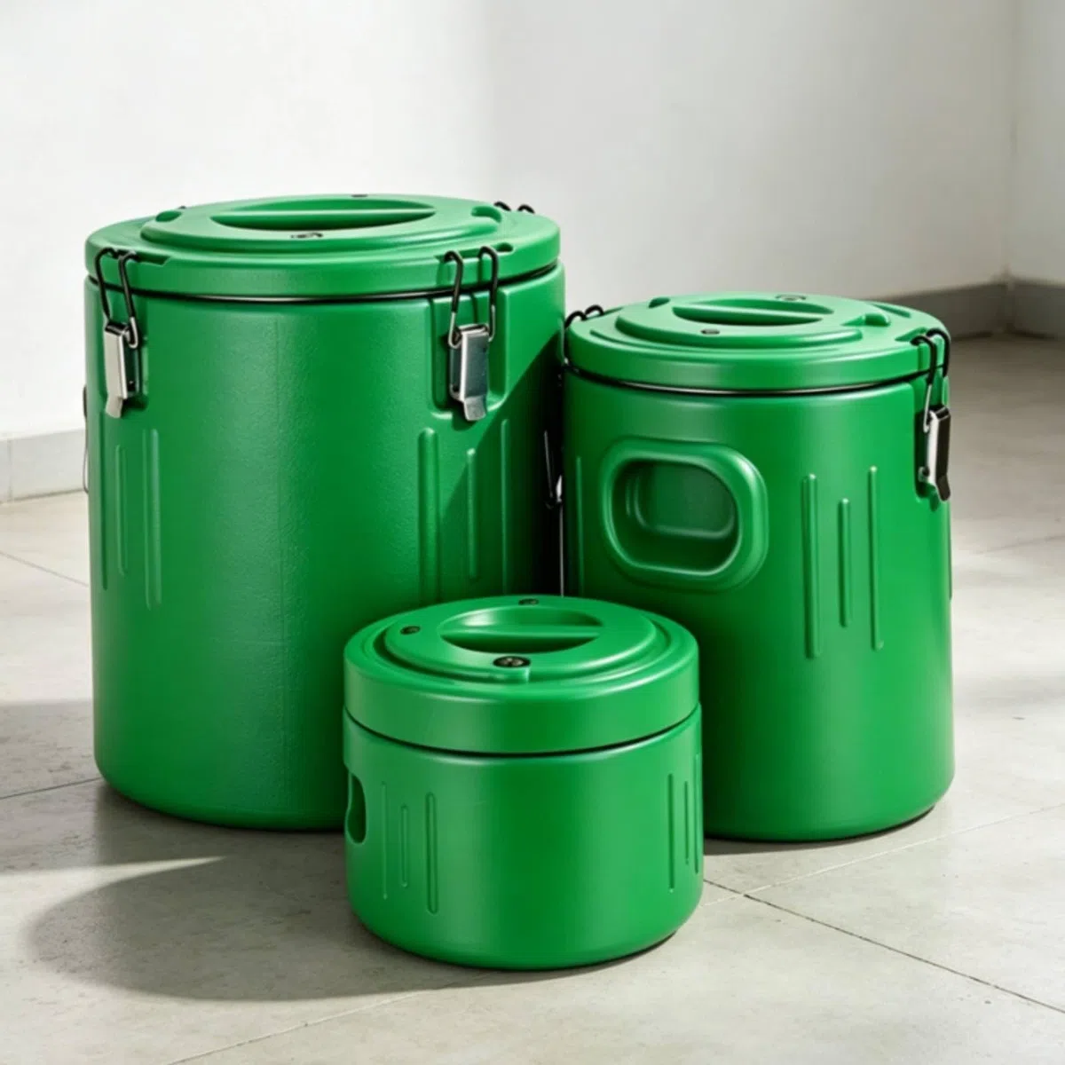 3 Piezas Cubeta Térmica Aislada Recipiente Conservación Alimentos Asas Interior Inoxidable Aislante Adecuado para Servicio de Comidas Hogar, Verde, Verde, Juego De 3 Piezas 5L/20L/40L