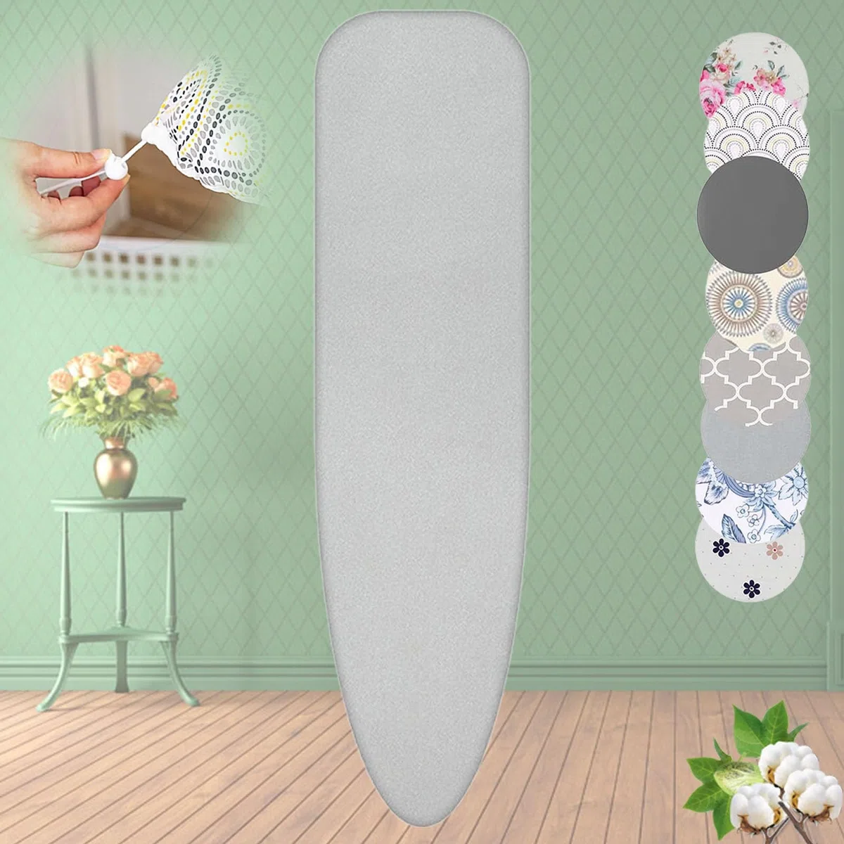 Funda para tabla de planchar resistente de 128 x 40 cm, funda acolchada de repuesto con cordón, se adapta a mesas de hierro estándar, diseño gris duradero y elegante