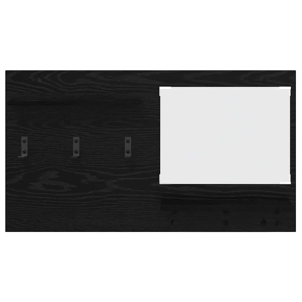 Estantería de pared de roble negro 90 x 10 x 50 cm, con espejo y 2 estantes, diseño moderno, resistente y estable para pasillo, dormitorio, sala de estar y oficina