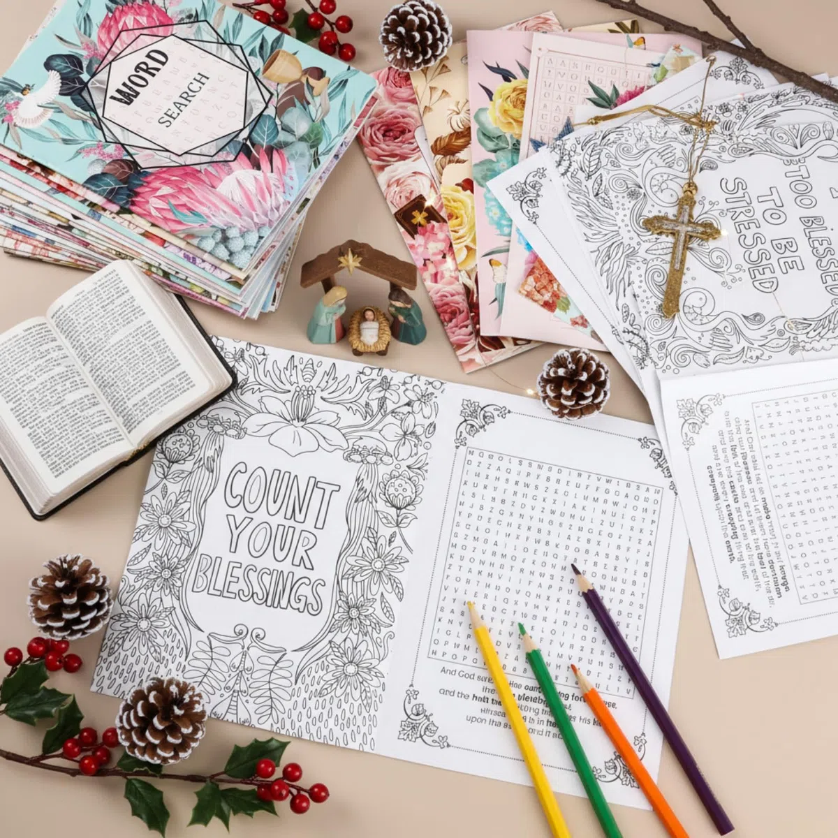 Liliful 144 libros para colorear de búsqueda de palabras a granel para adultos cristianos de Pascua para búsqueda de palabras, manualidades, libro de dibujo con patrones para recuerdos de fiesta