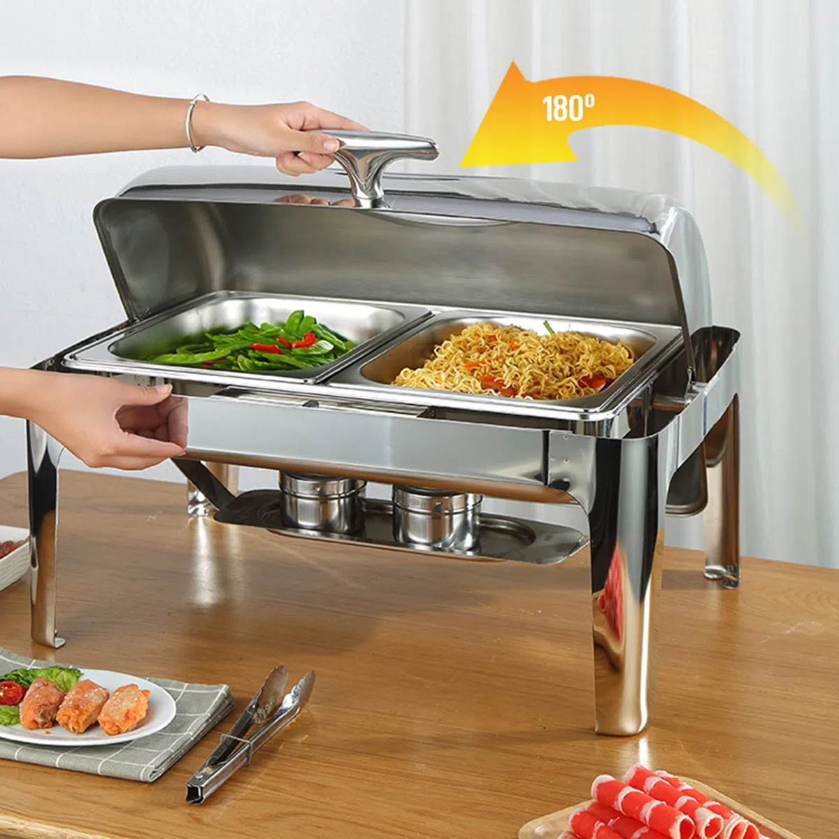 Calentador de Alimentos Calientaplatos de buffet de Acero Inoxidable Chafing Dish Servidor de buffet Termostato de temperatura,Bandeja Alimentos Calientes Función Mantenimiento Calor