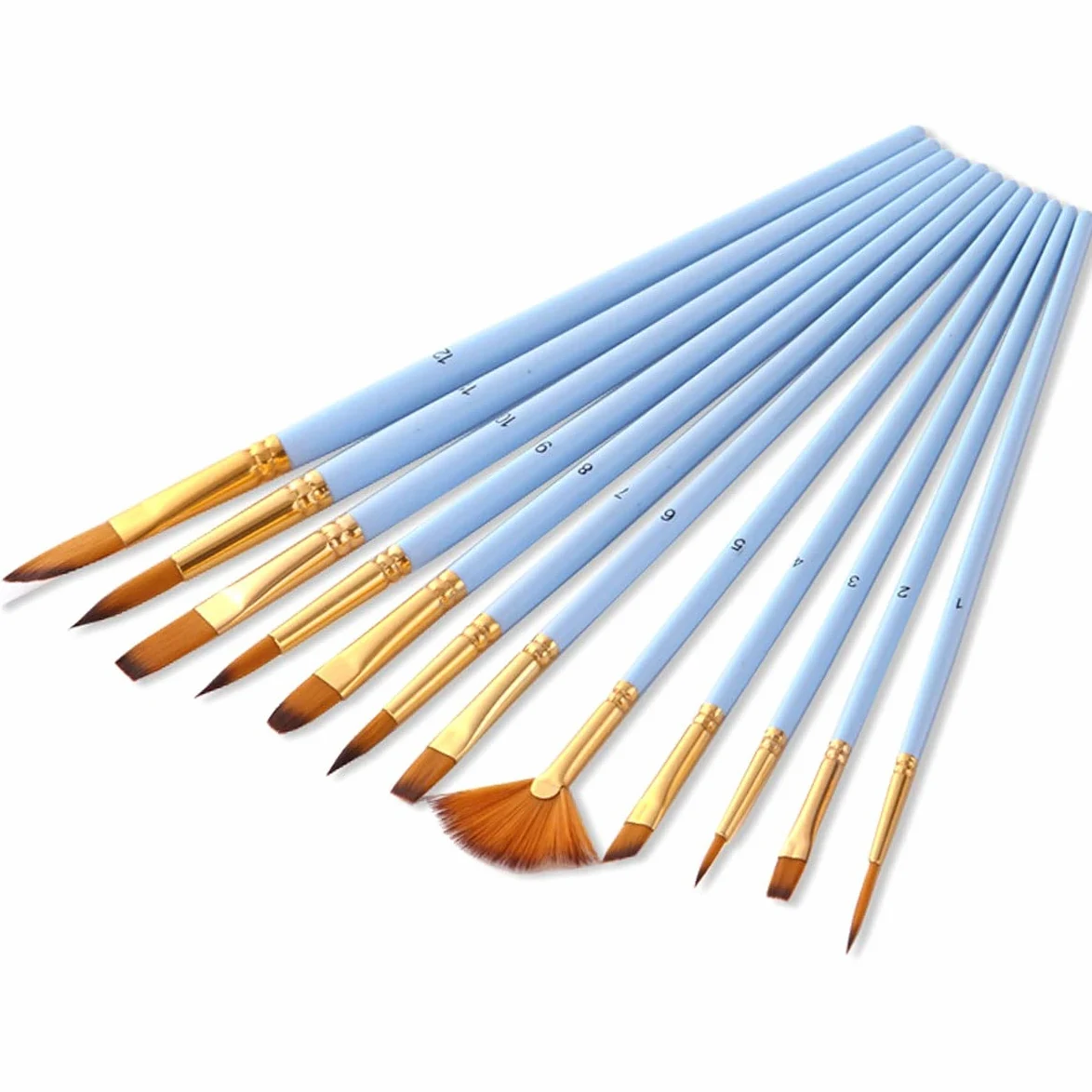 Juego de 12 Pinceles para Acuarela para Aprender a Pintar, con Pelo de Nailon y Mango de Madera, para Pintar al óleo, acrílicos y Arte.,