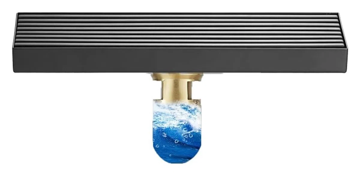 Desagüe de Ducha Lineal Acero Inoxidable 304 | Desagüe de ducha lineal negro de varios tamaños con colador de pelo for baño(30cm(11.8''))
