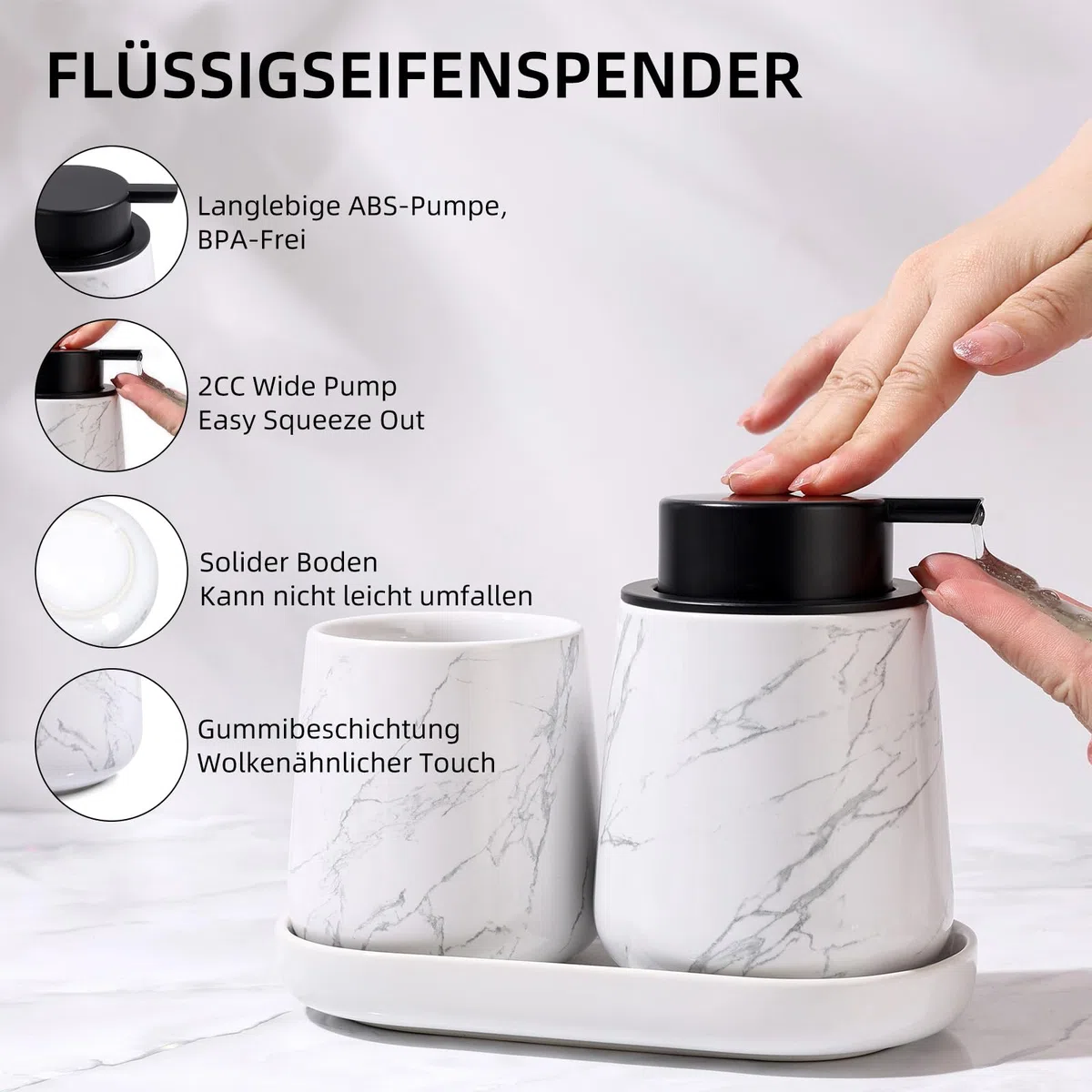 Umlaca Bathroom Accessories - Juego de accesorios de baño de 3 piezas, incluye dispensador de jabón de 350 ml, vaso para cepillos de dientes y jabonera de 320 ml, adecuado para baño, lavabo