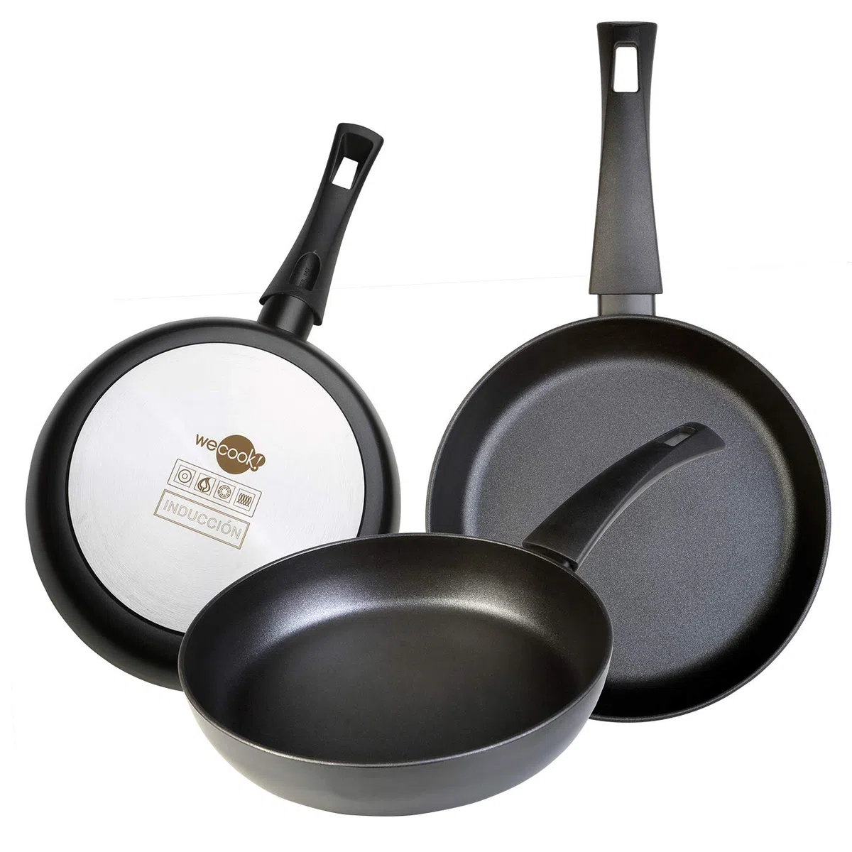 WECOOK! Ecogreen Set Juego 3 Sartenes 18-20-24 cm Aluminio, inducción, Antiadherente ecológico sin PFOA, Limpieza lavavajillas Apta para Todas Las cocinas, vitroceramica, Gas, Negro