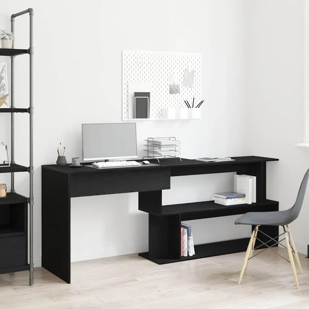 Escritorio de madera de roble negro, 200 x 50 x 76 cm, mesa de ordenador para oficina en casa, estudio, con amplia superficie de trabajo y moderno mobiliario de oficina